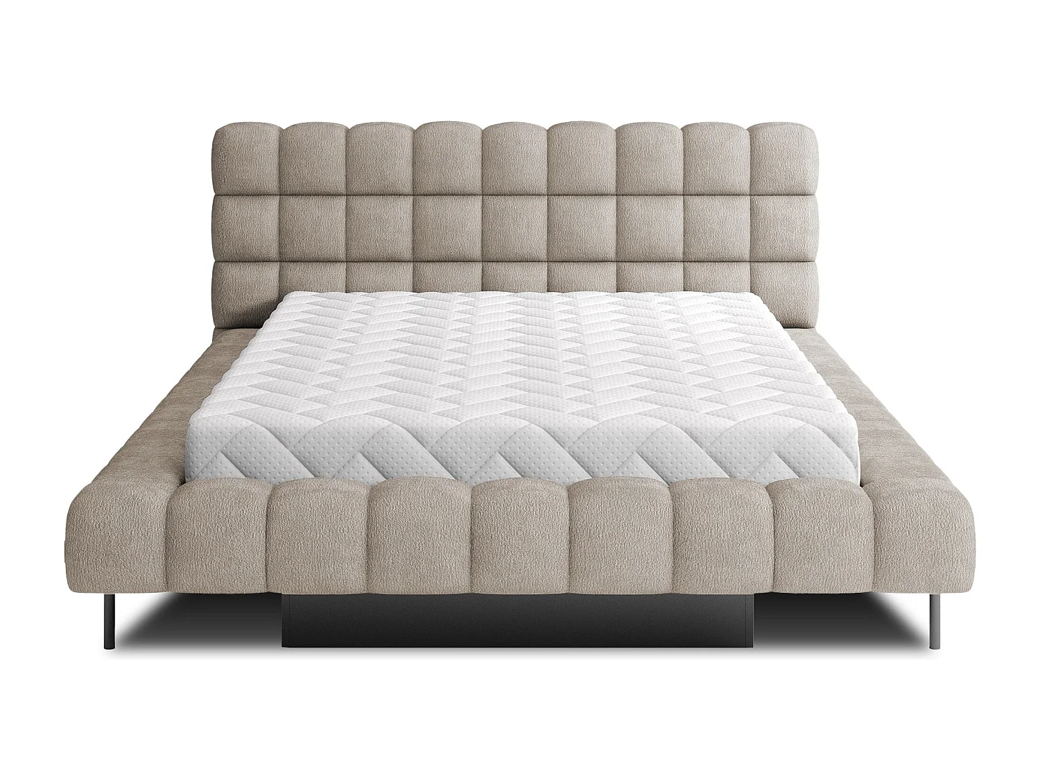 Bed met Kopa prestige opbergbox – Gewatteerde stoffen bekleding-Kleur Lichtbruin-Slapen 140x200cm