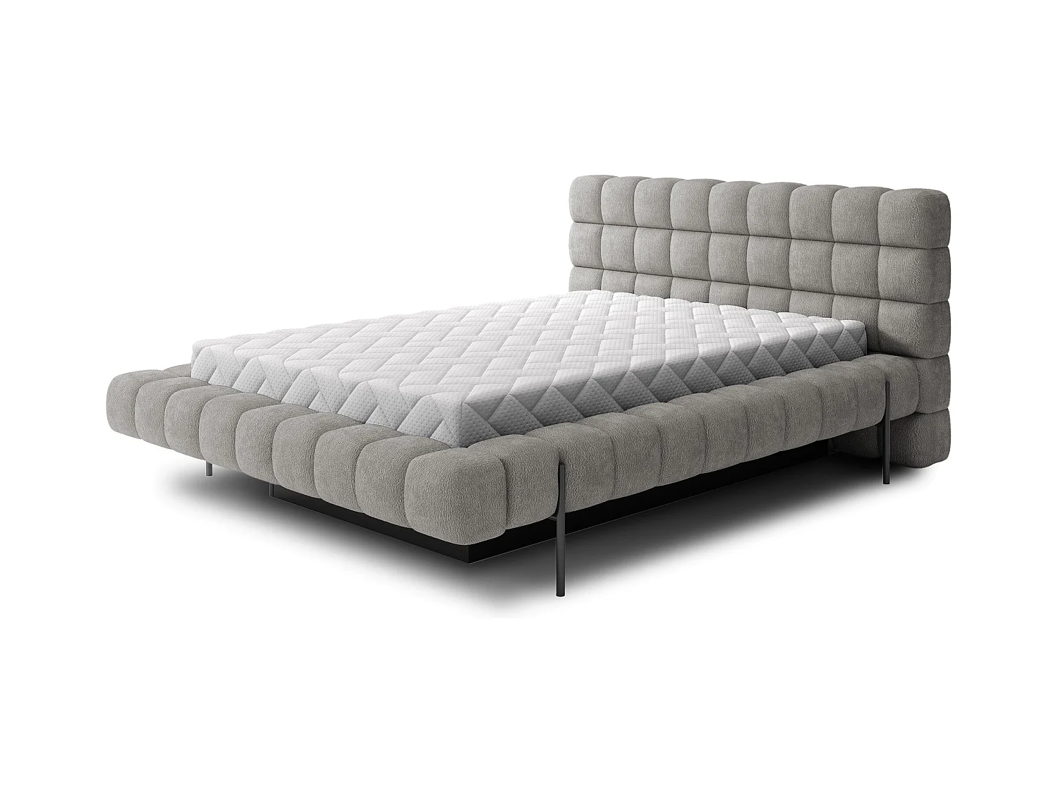 Bed met Kopa prestige opbergbox – Gewatteerde stoffen bekleding-Kleur Grijs-Slapen 140x200cm