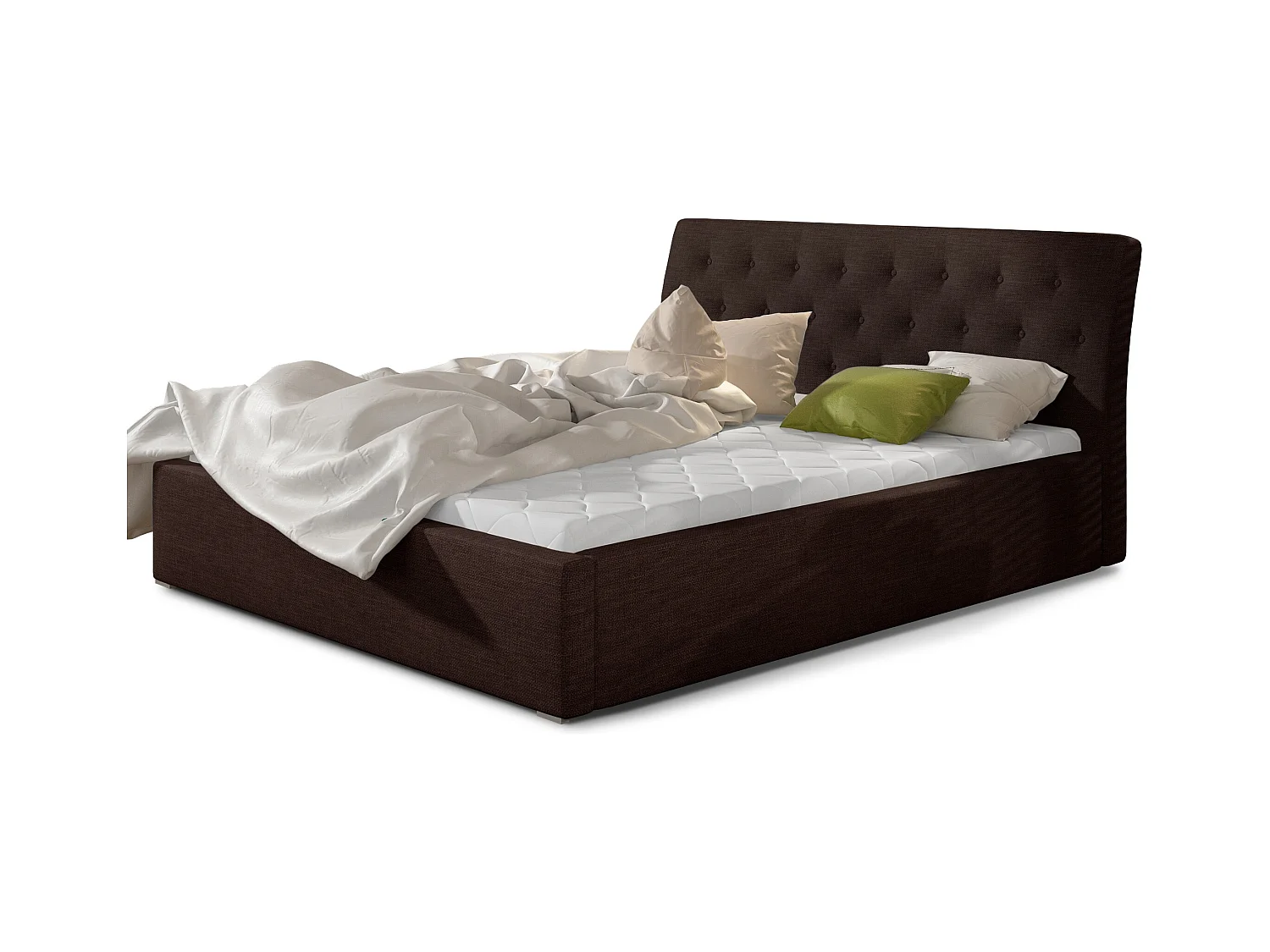 Lit tissu capitonné Venizia-Marron-160x200-Version avec sommier