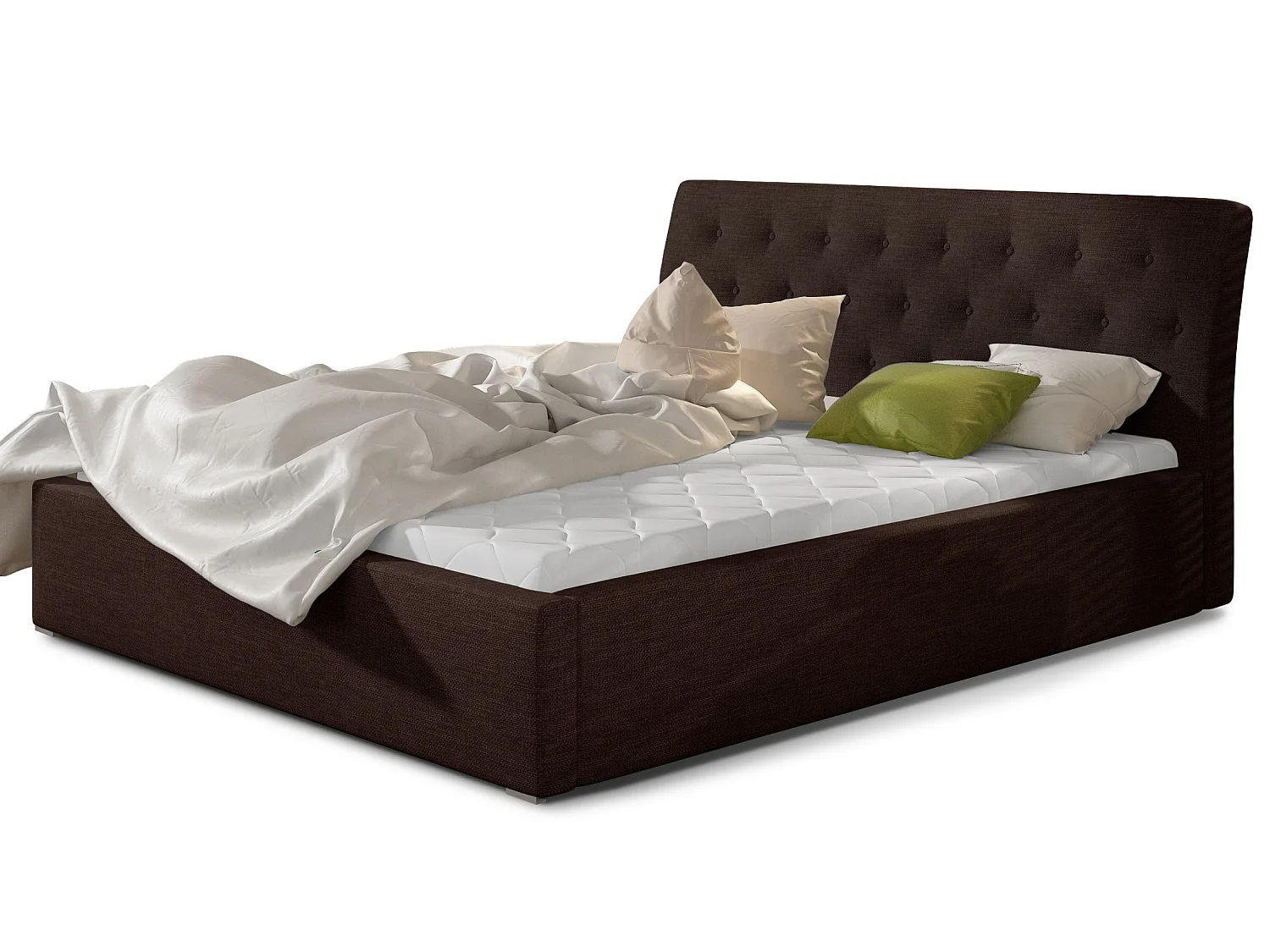 Cama acolchada de tela Venizia-Marrón-160x200 cm-Versión Con base