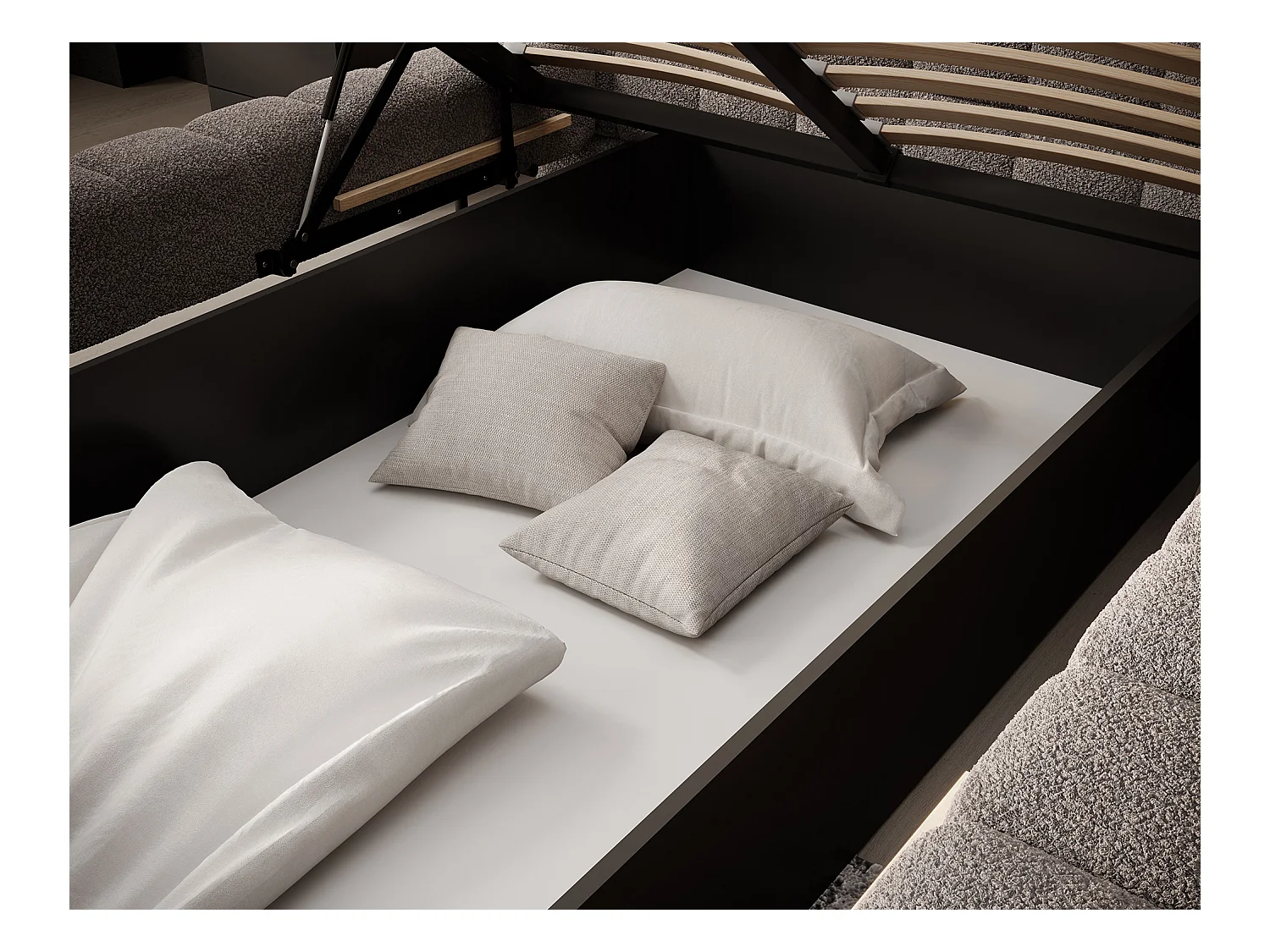 Bed met Kopa prestige opbergbox – Gewatteerde stoffen bekleding-Kleur Lichtbruin-Slapen 180x200cm