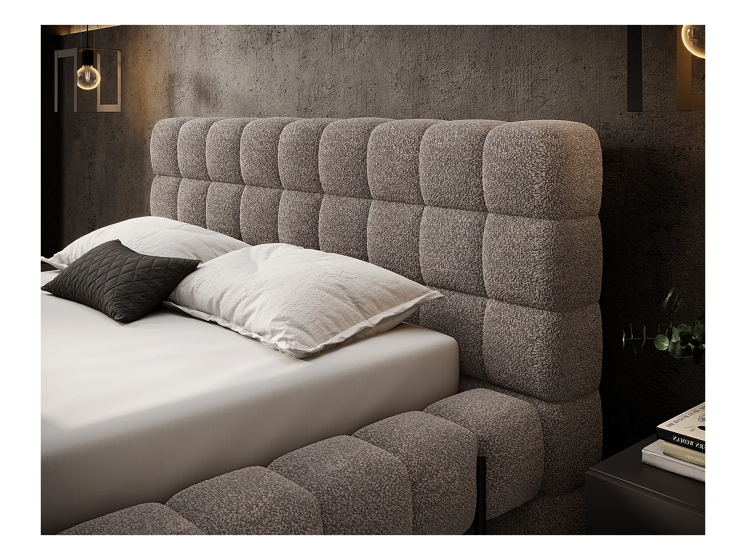 Bed met Kopa prestige opbergbox – Gewatteerde stoffen bekleding-Kleur Lichtbruin-Slapen 180x200cm