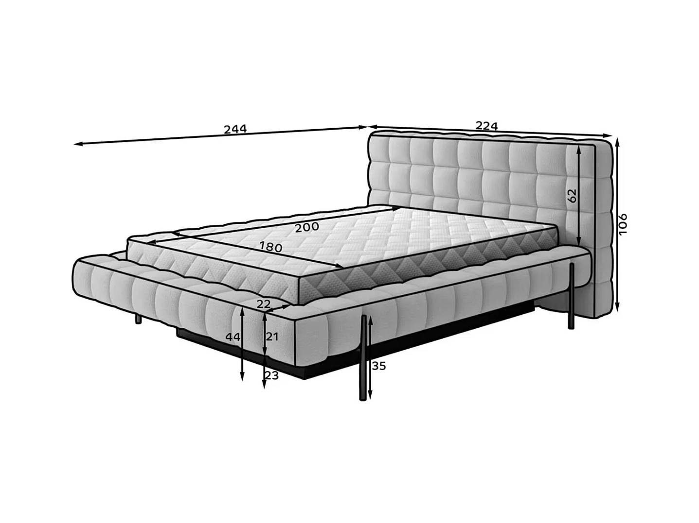 Bed met Kopa prestige opbergbox – Gewatteerde stoffen bekleding-Kleur Lichtbruin-Slapen 180x200cm