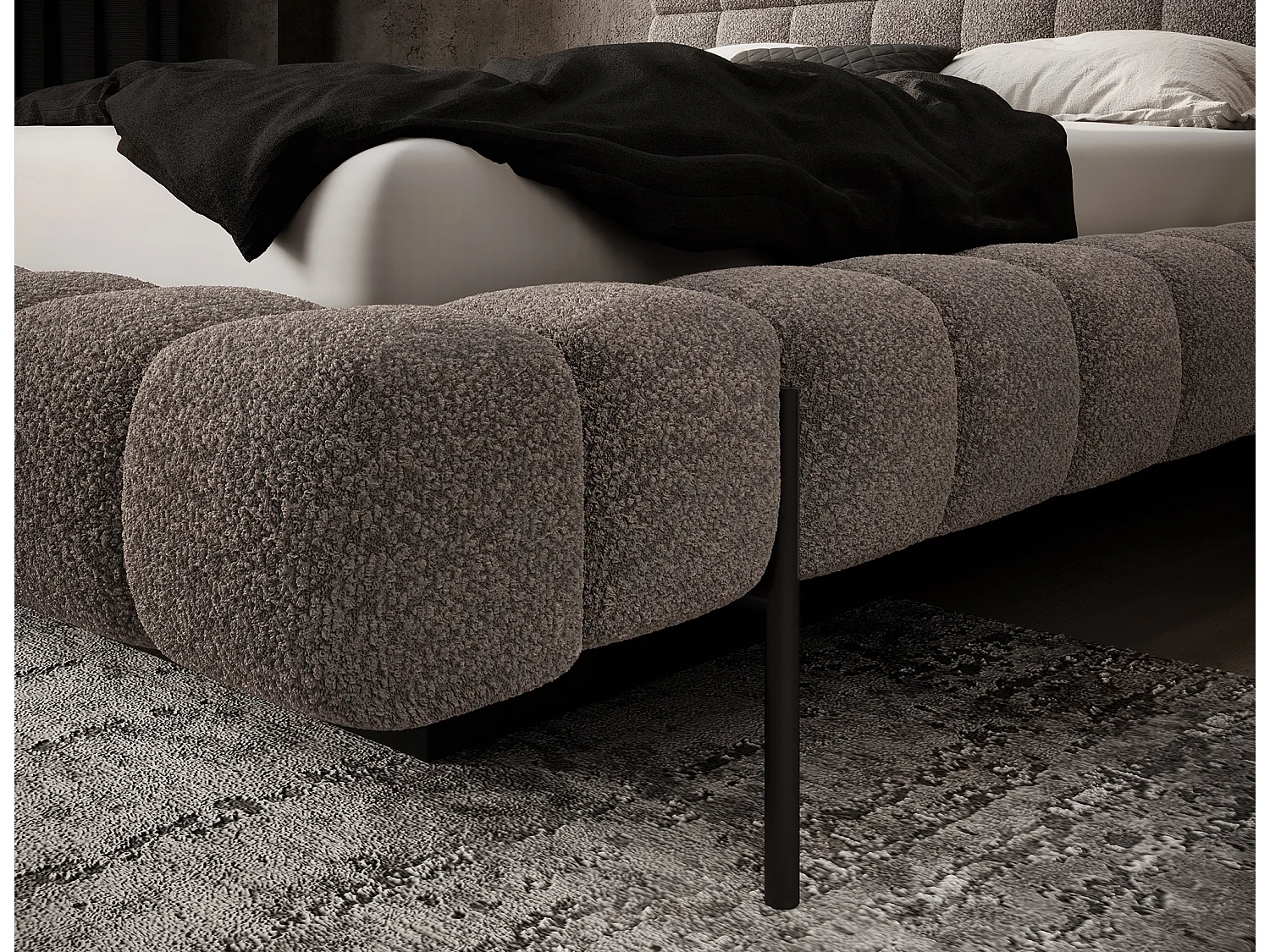 Lit avec coffre de rangement Kopa prestige – Revêtement tissu capitonné-Marron clair-180x200