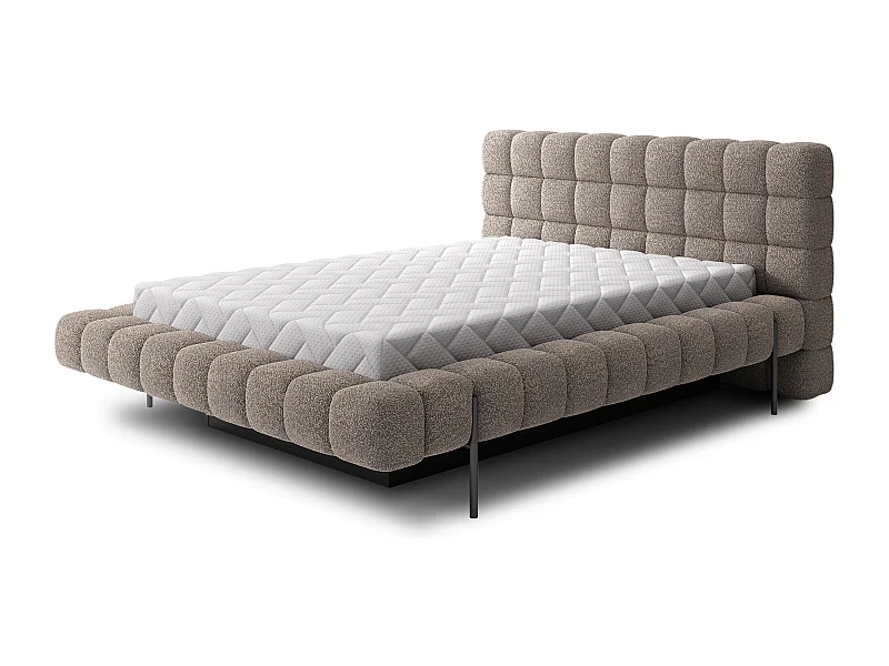 Lit avec coffre de rangement Kopa prestige – Revêtement tissu capitonné-Marron clair-180x200