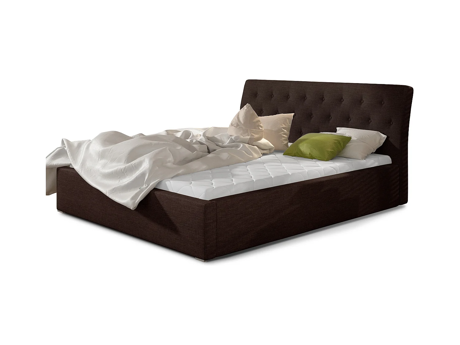 Lit tissu capitonné Venizia-Marron-160x200-Version sommier et coffre