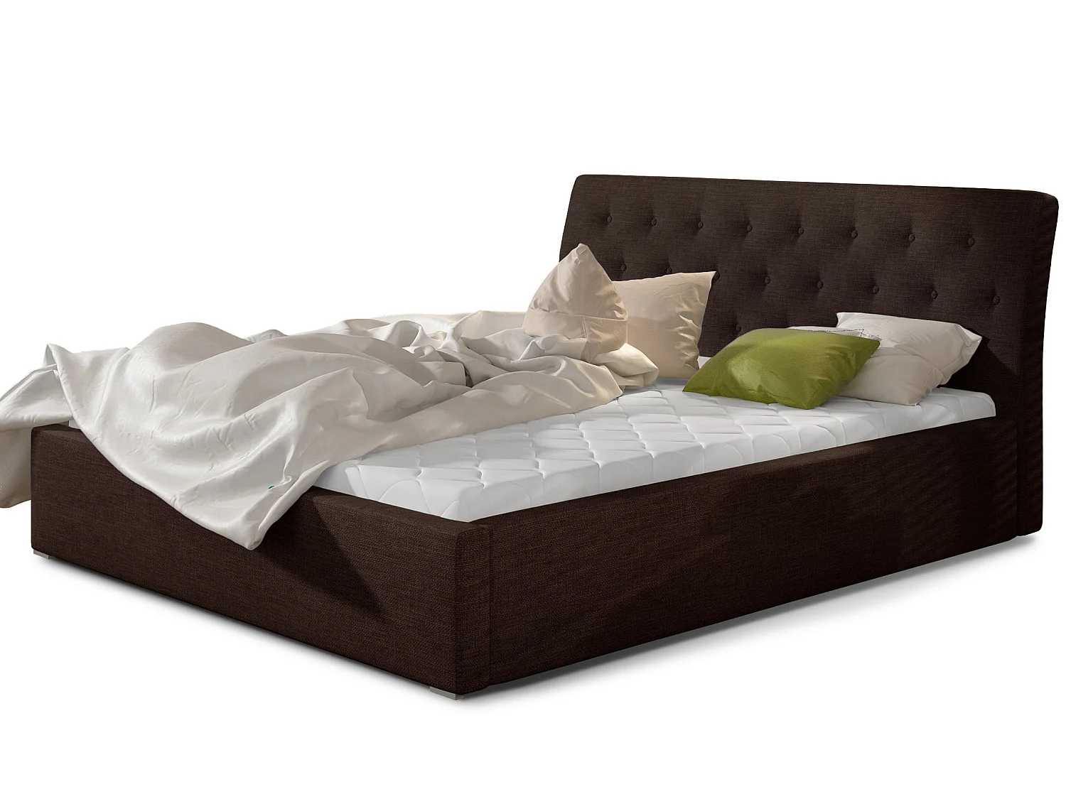 Cama acolchada de tela Venizia-Marrón-160x200 cm-Versión caja