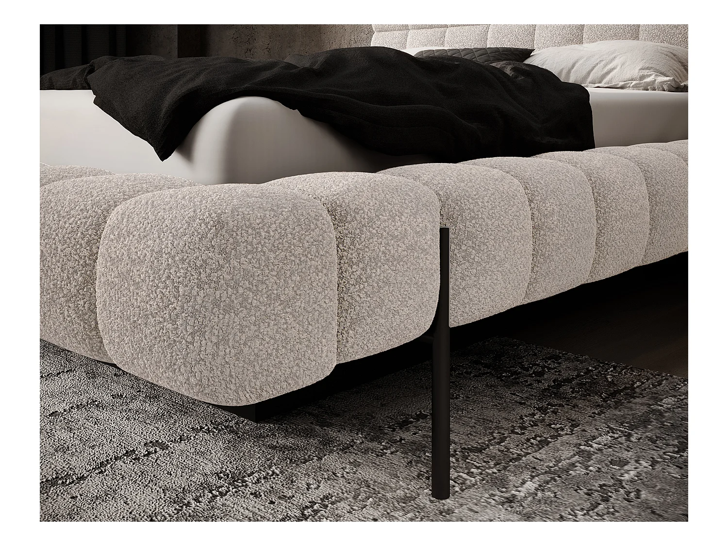 Lit avec coffre de rangement Kopa prestige – Revêtement tissu capitonné-Beige clair-160x200