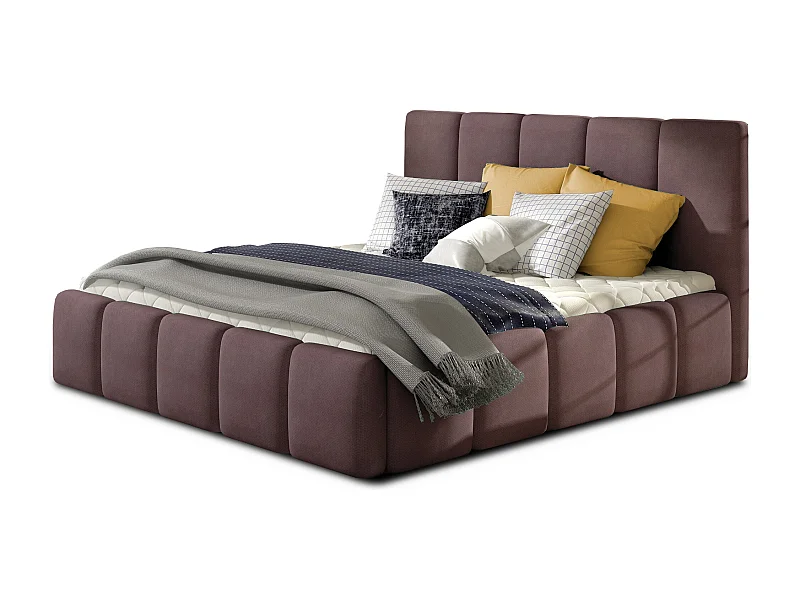 Lit adulte avec coffre de rangement Vika – Tissu capitonné-Marron-180x200