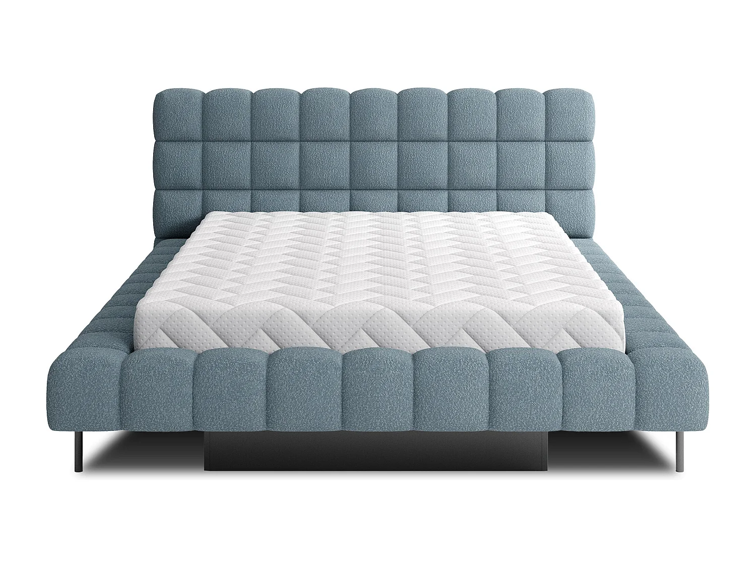 Lit avec coffre de rangement Kopa prestige – Revêtement tissu capitonné-Bleu charrette-140x200