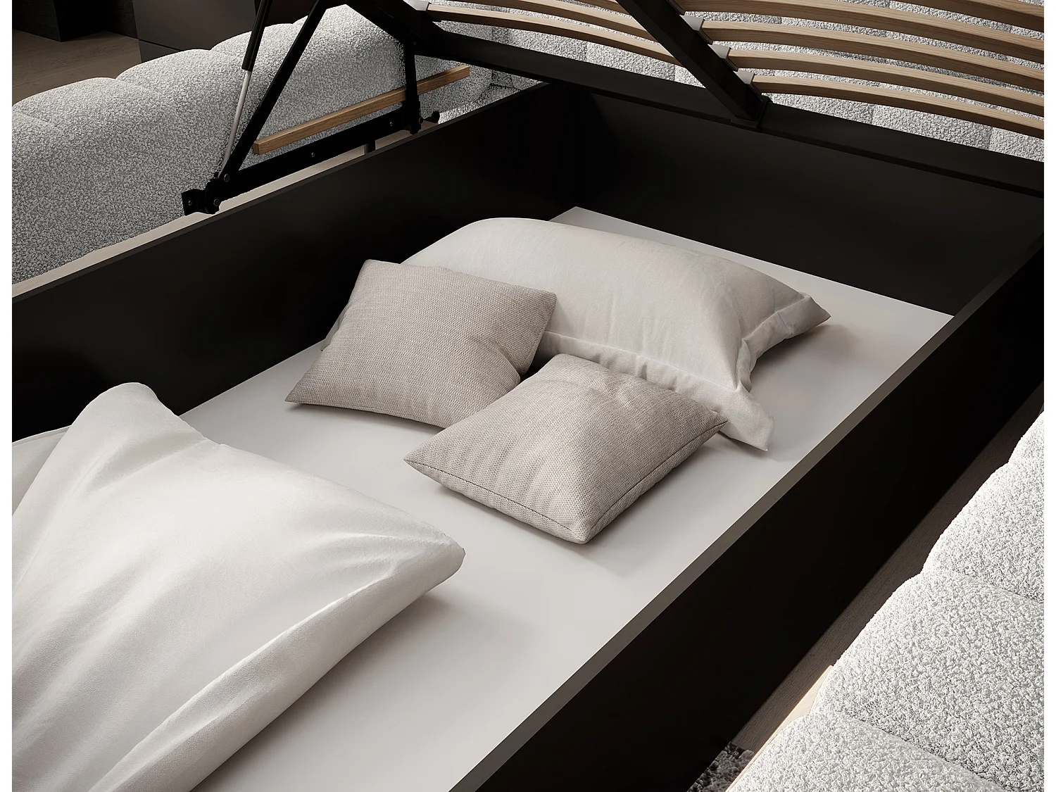 Lit avec coffre de rangement Kopa prestige – Revêtement tissu capitonné-Blanc-160x200