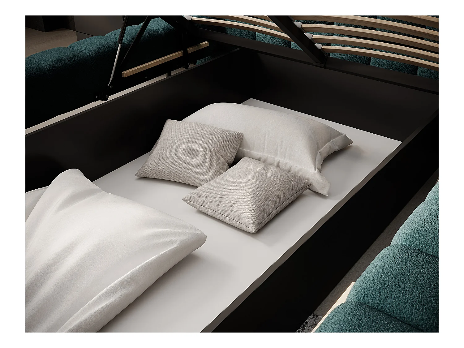 Lit avec coffre de rangement Kopa prestige – Revêtement tissu capitonné-Vert emeraude-180x200