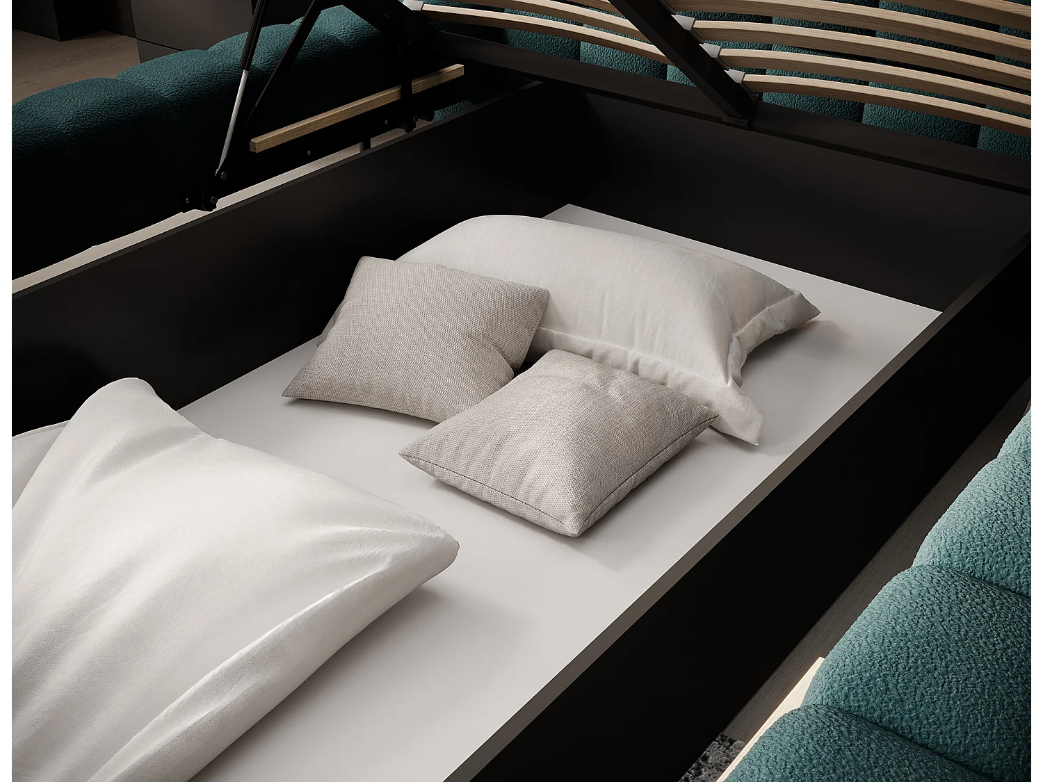 Lit avec coffre de rangement Kopa prestige – Revêtement tissu capitonné-Vert emeraude-180x200