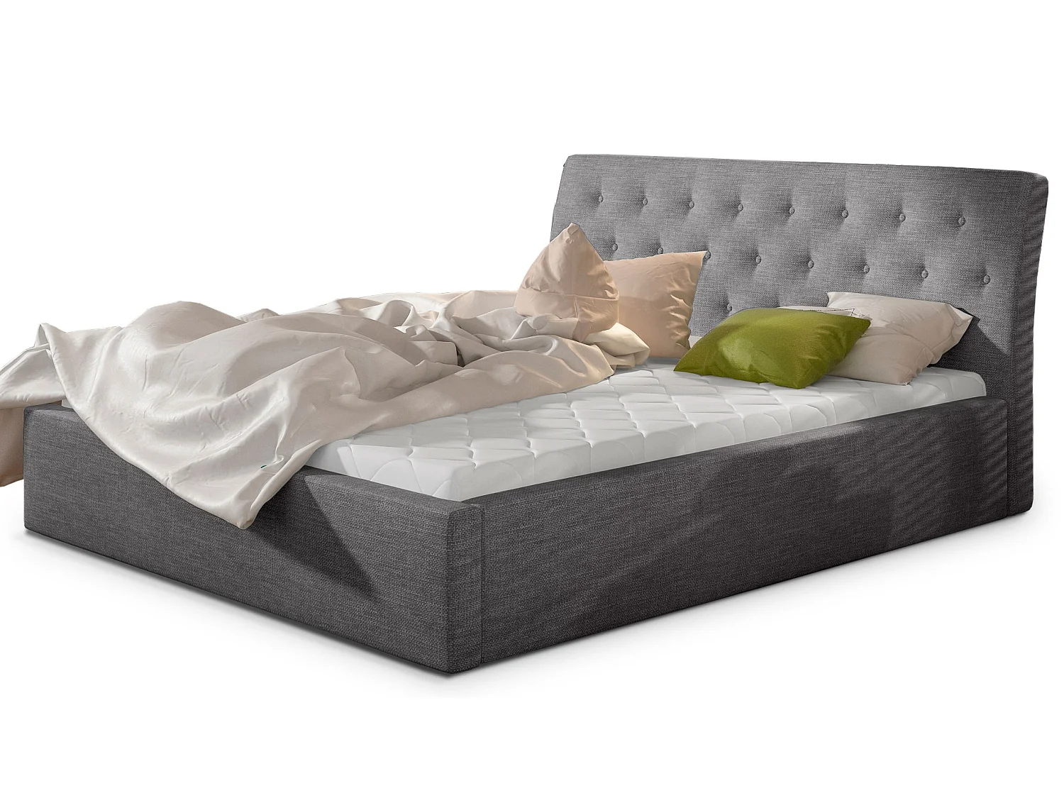 Cama acolchada de tela Venizia-Gris claro-200x200 cm-Versión caja