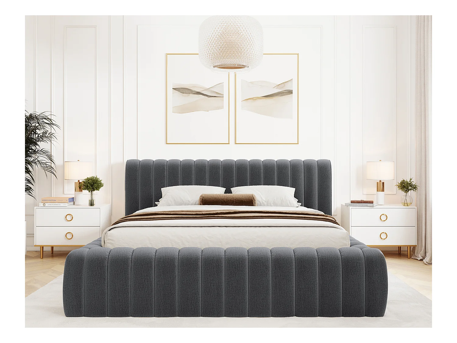 Lit coffre Madera prestige – Revêtement tissu tapissé-Gris foncé-180x200