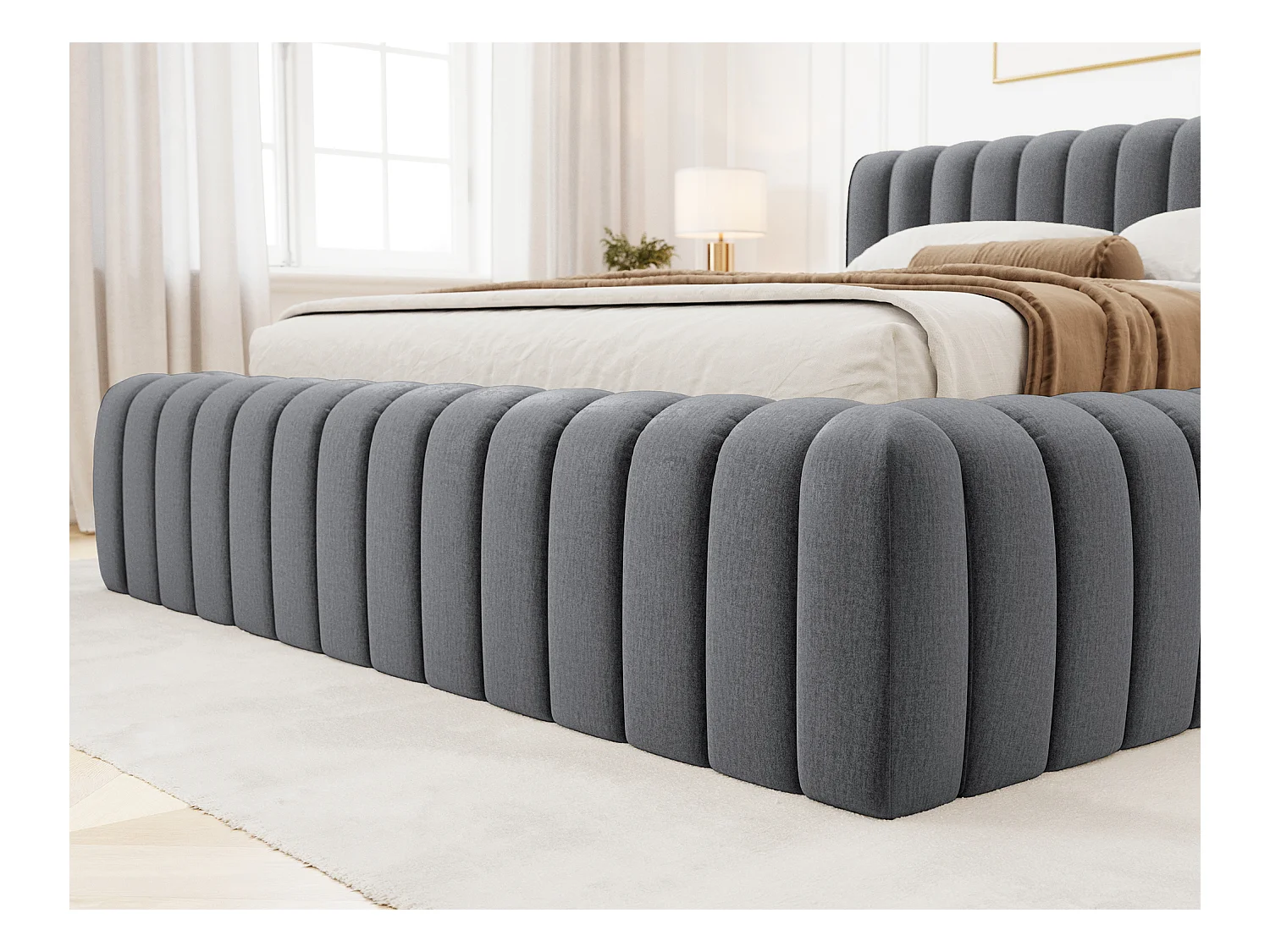 Lit coffre Madera prestige – Revêtement tissu tapissé-Gris foncé-180x200