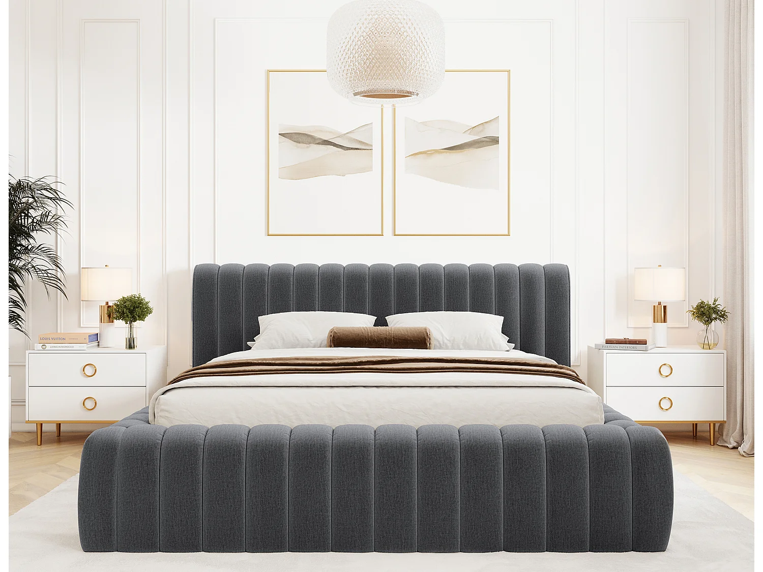 Lit coffre Madera prestige – Revêtement tissu tapissé-Gris foncé-180x200