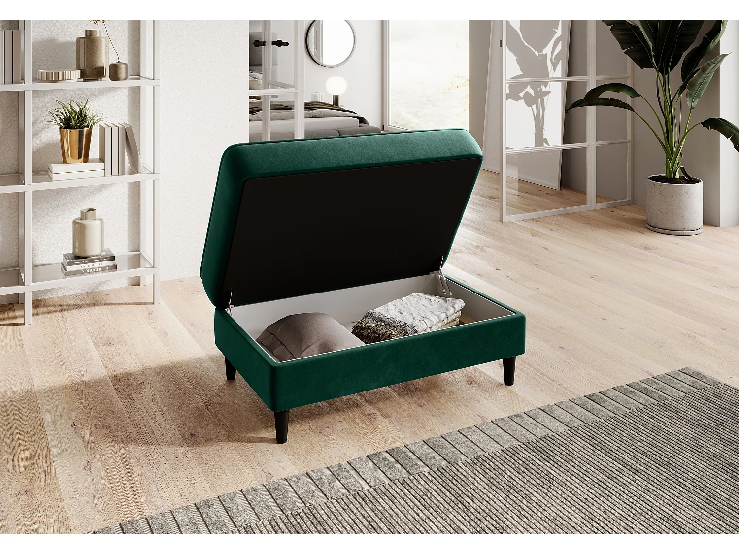 Pouf avec rangement en tissu BOZA-Vert