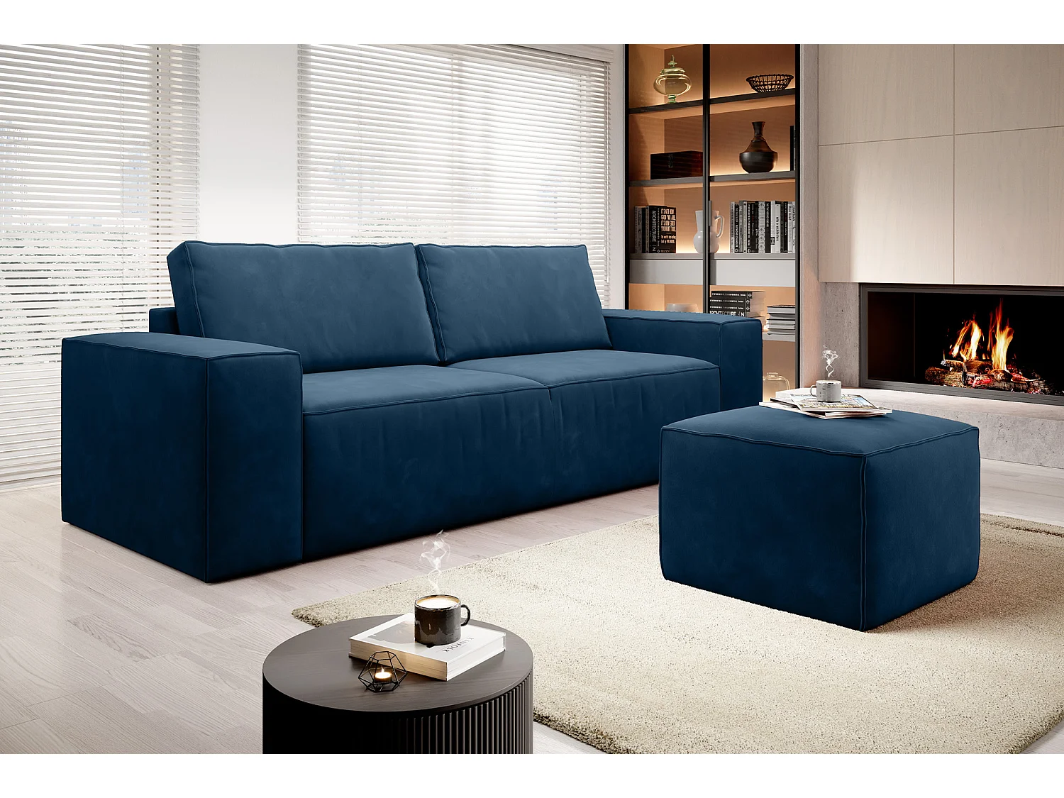 Pouf de salon en tissu WILACE – Élégant et confortable-Bleu turquin