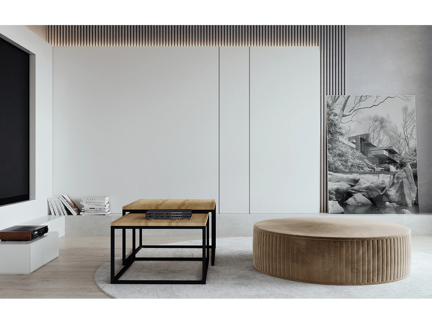 Pouf rond en velours KARA – Confort absolu-Marron clair