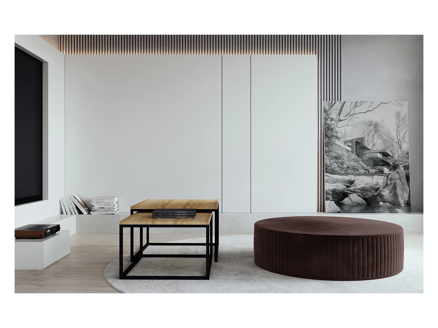 Pouf rond en velours KARA – Confort absolu-Marron