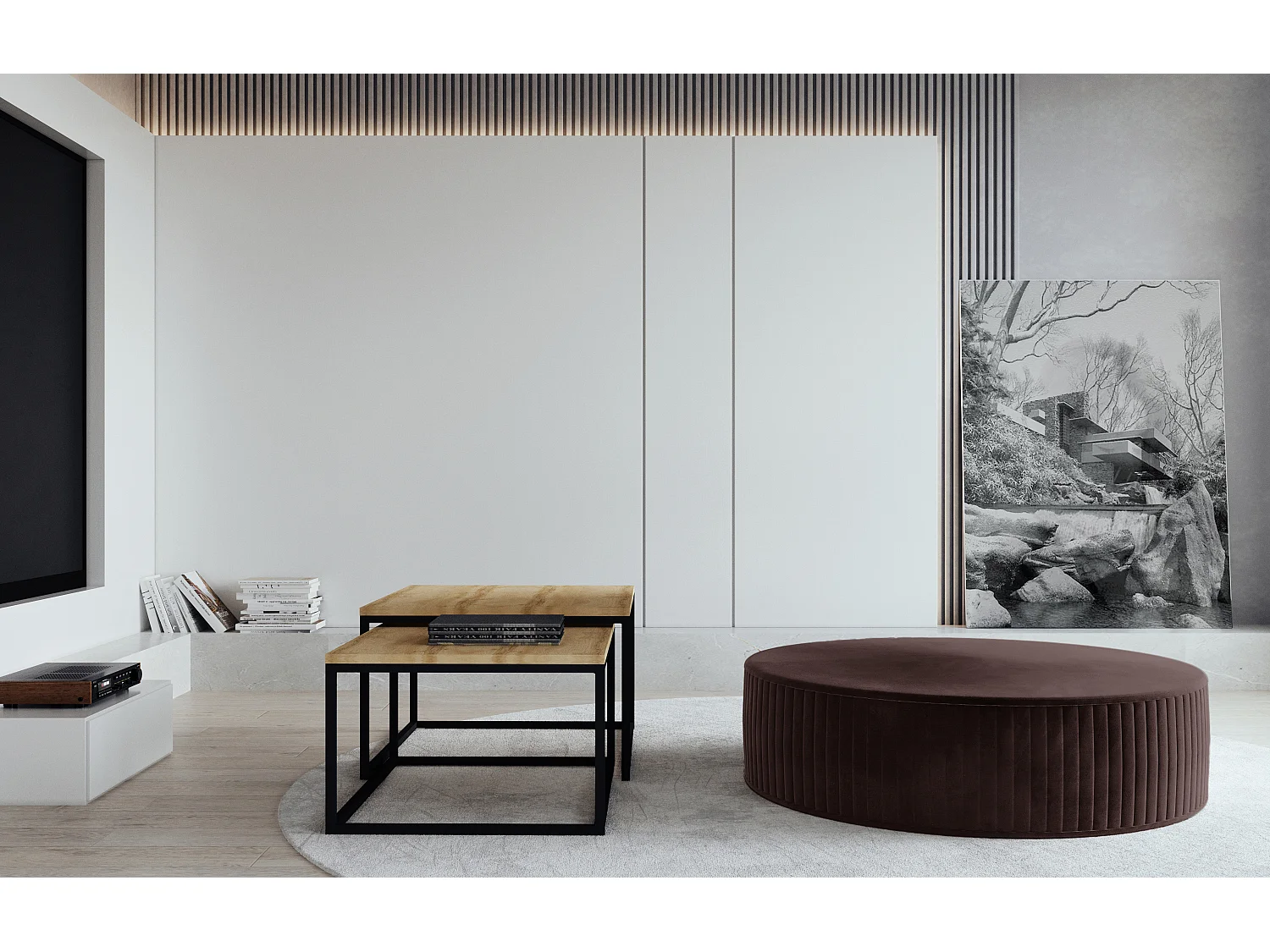 Pouf rond en velours KARA – Confort absolu-Marron