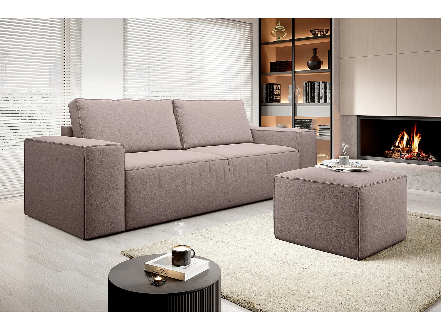 Pouf de salon en tissu WILACE – Élégant et confortable-Rose clair