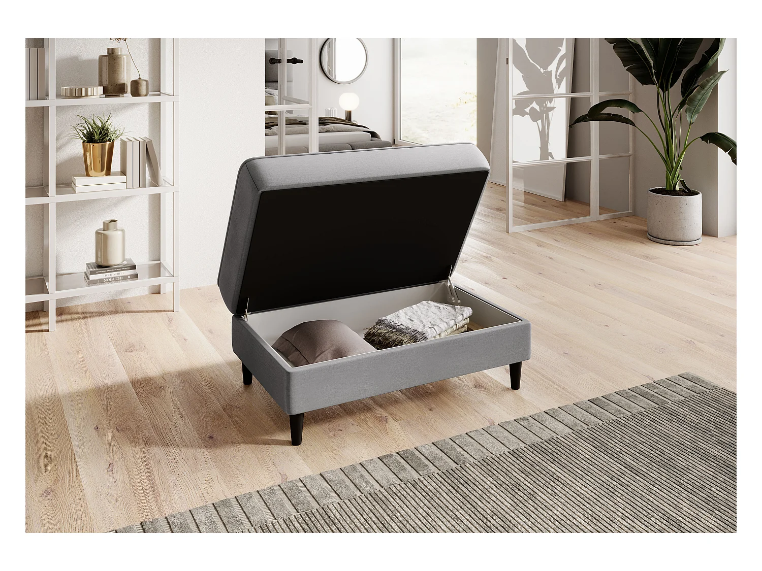 Pouf avec rangement en velours BOZA-Gris clair