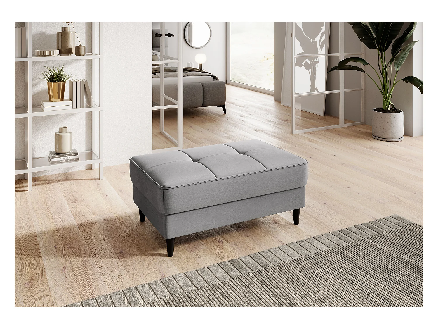 Pouf avec rangement en velours BOZA-Gris clair