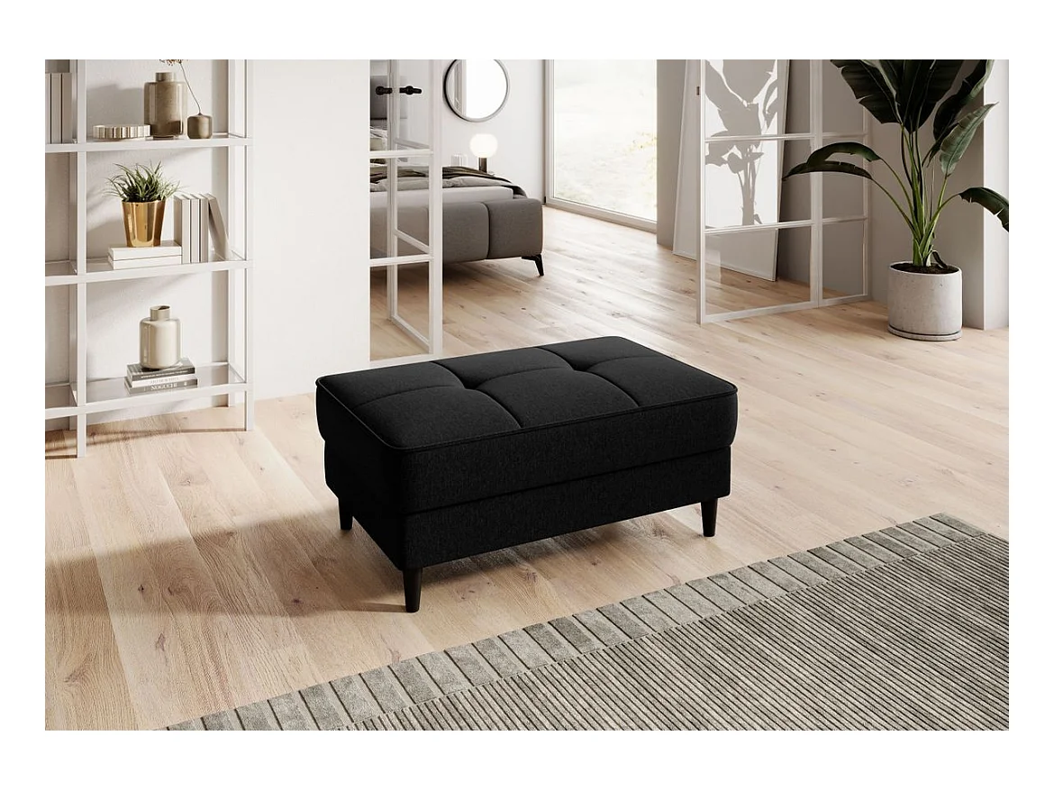 Pouf avec rangement en tissu BOZA-Noir chiné