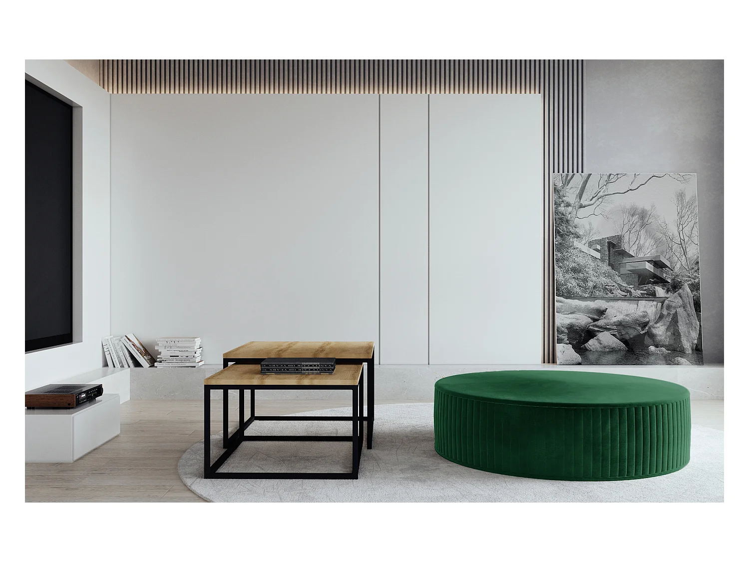 Pouf rond en velours KARA – Confort absolu-Vert