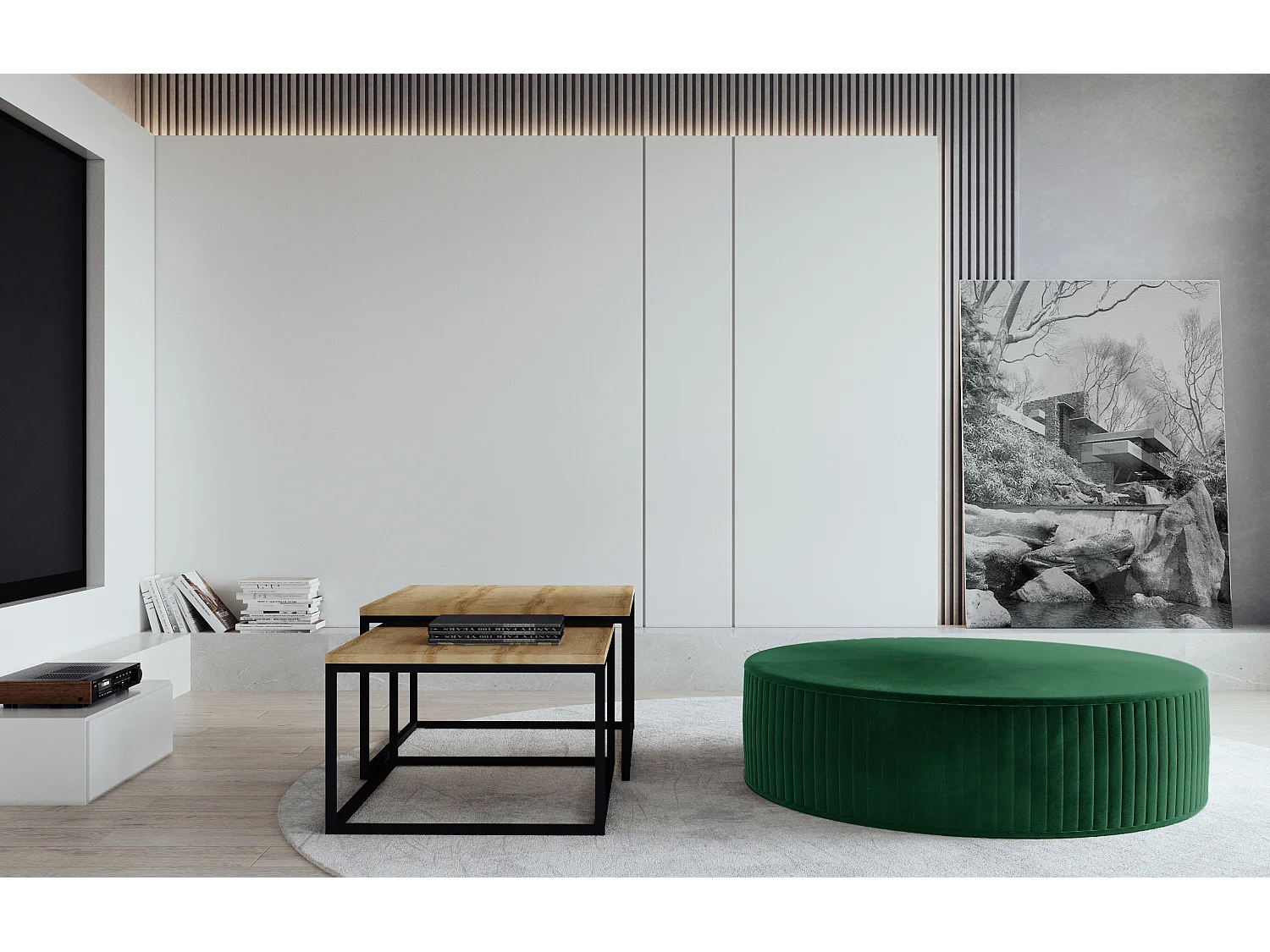 Pouf rond en velours KARA – Confort absolu-Vert