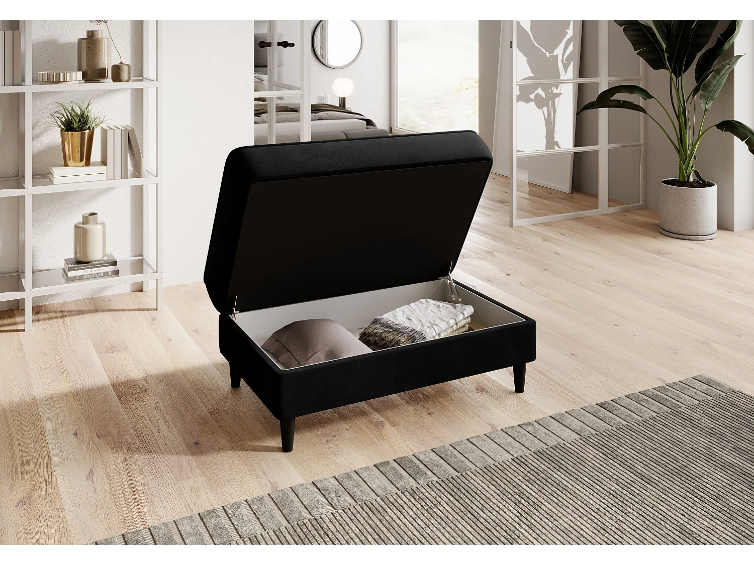 Pouf avec rangement en velours BOZA-Noir