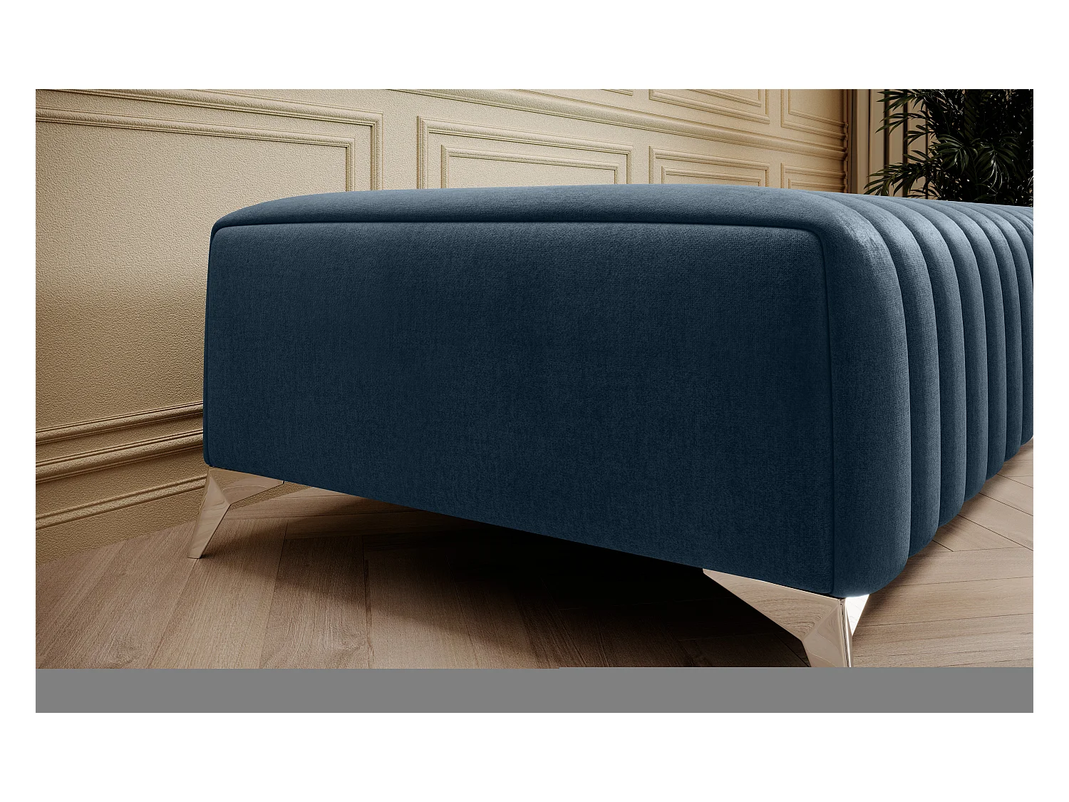 Pouf design velours avec pieds en acier chromé LOZA-Bleu charron