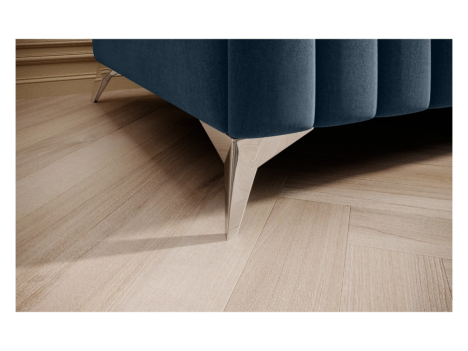 Pouf design velours avec pieds en acier chromé LOZA-Bleu charron