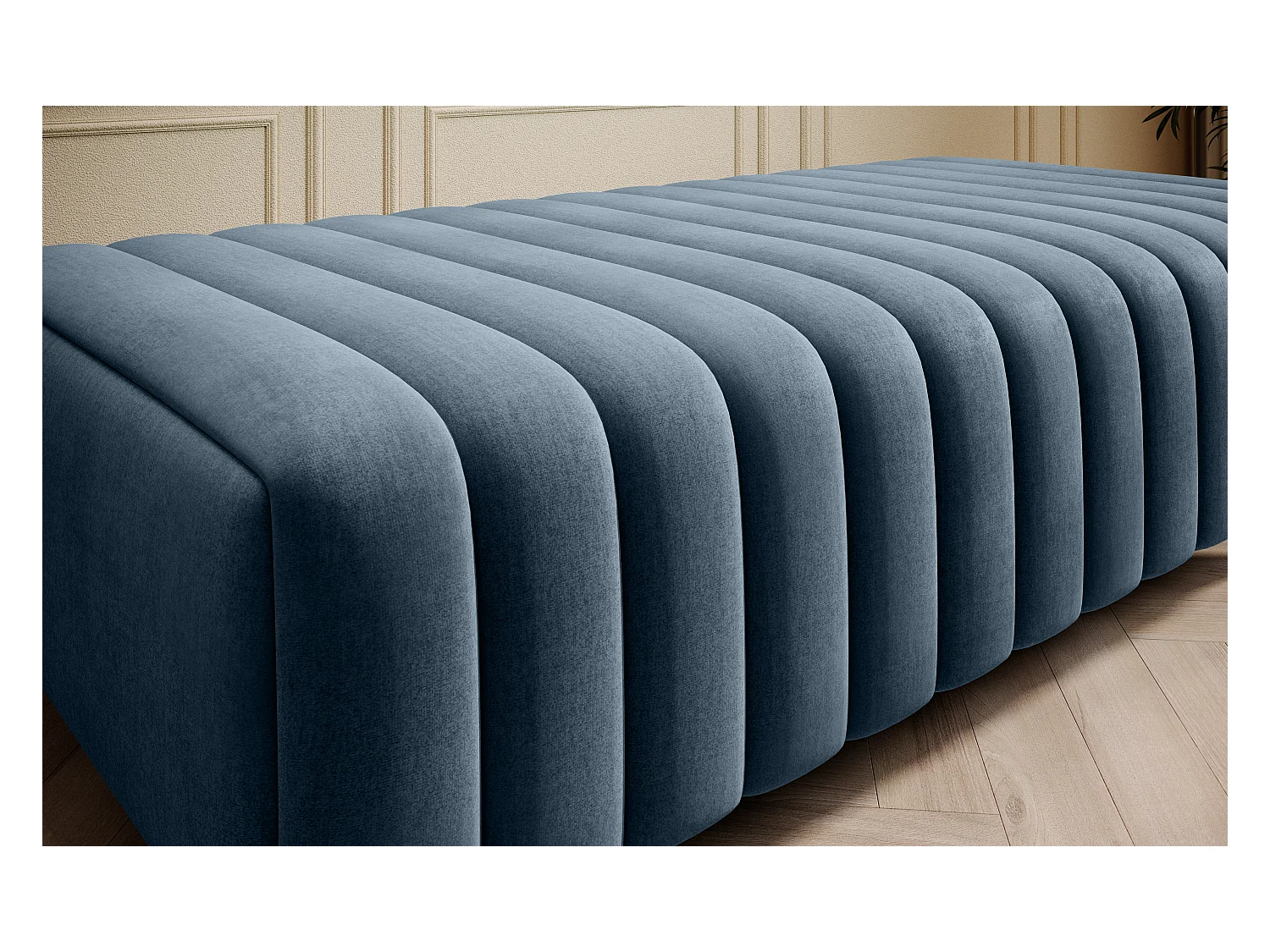 Pouf design velours avec pieds en acier chromé LOZA-Bleu charron