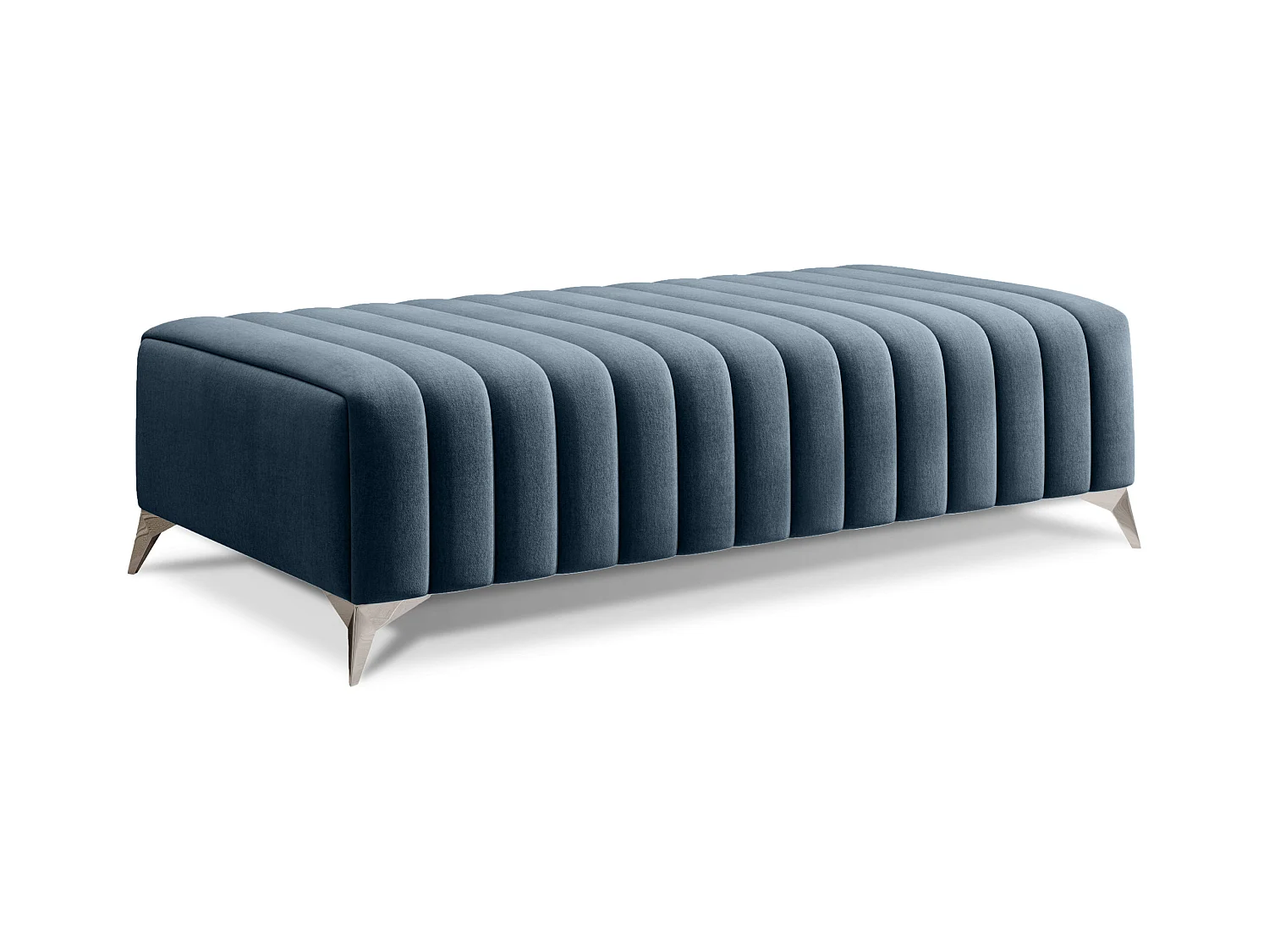 Pouf design velours avec pieds en acier chromé LOZA-Bleu charron