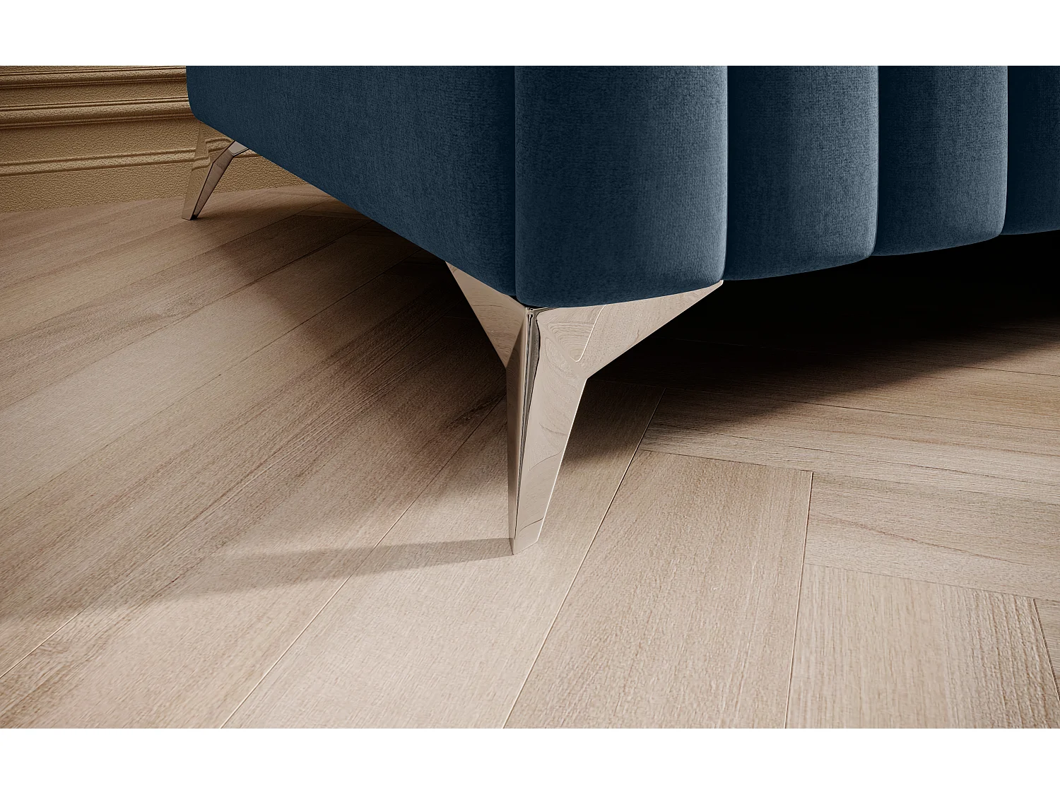 Pouf design velours avec pieds en acier chromé LOZA-Bleu charron