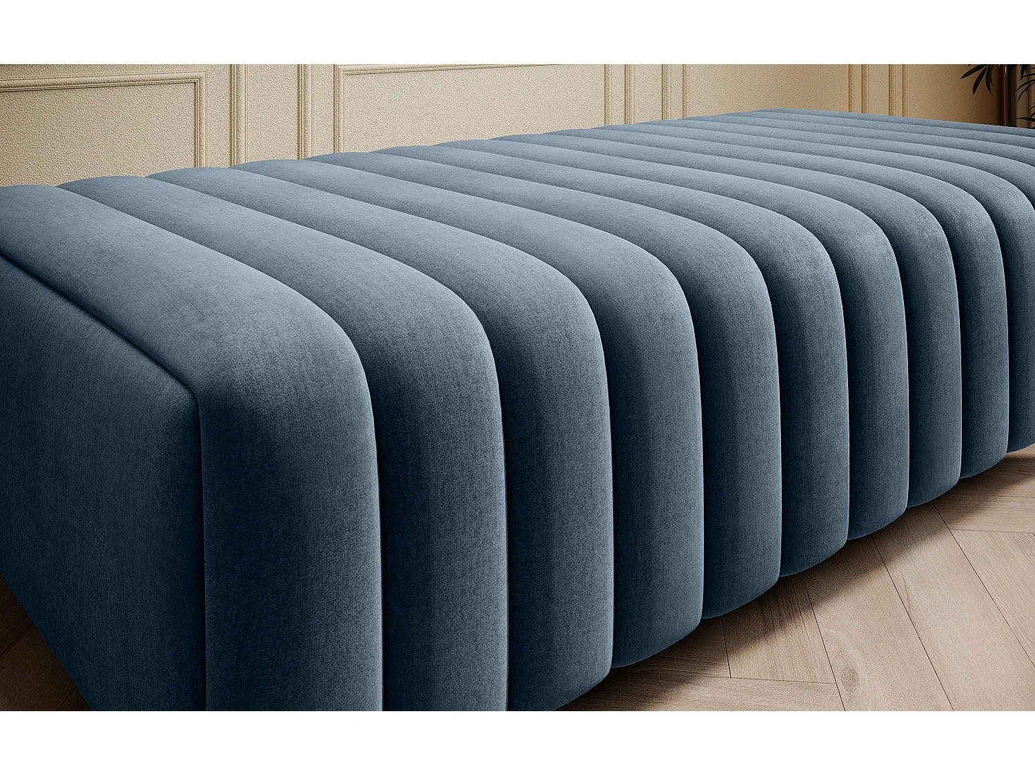 Pouf design velours avec pieds en acier chromé LOZA-Bleu charron