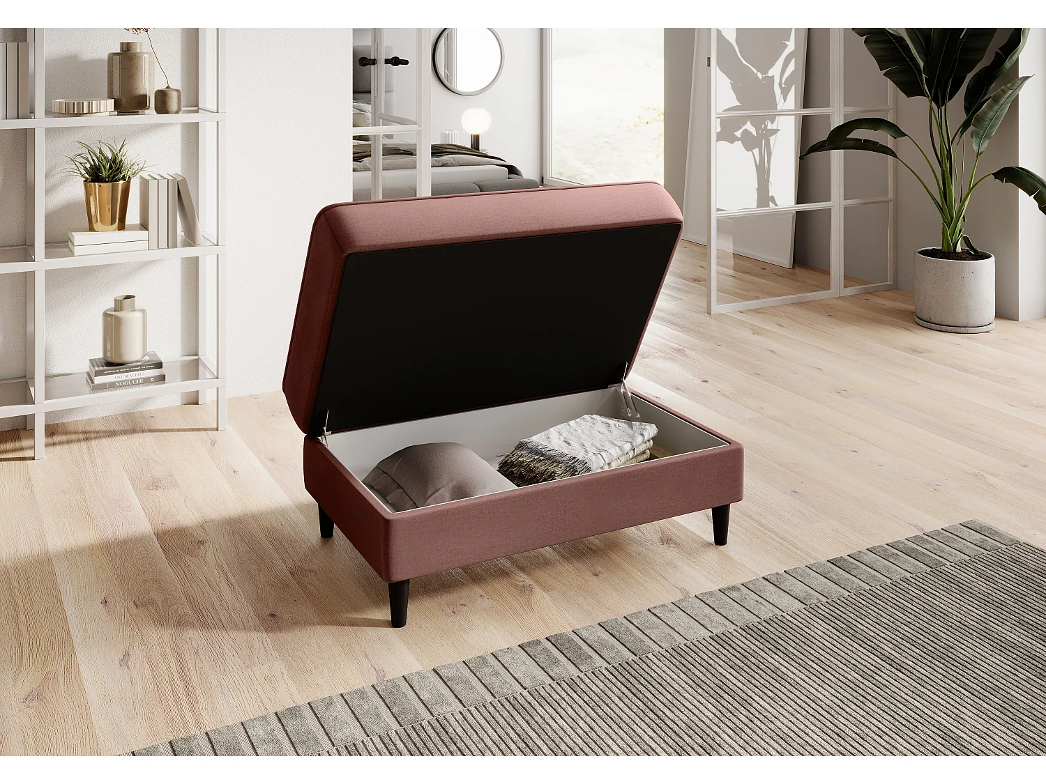 Pouf avec rangement en velours BOZA-Rose