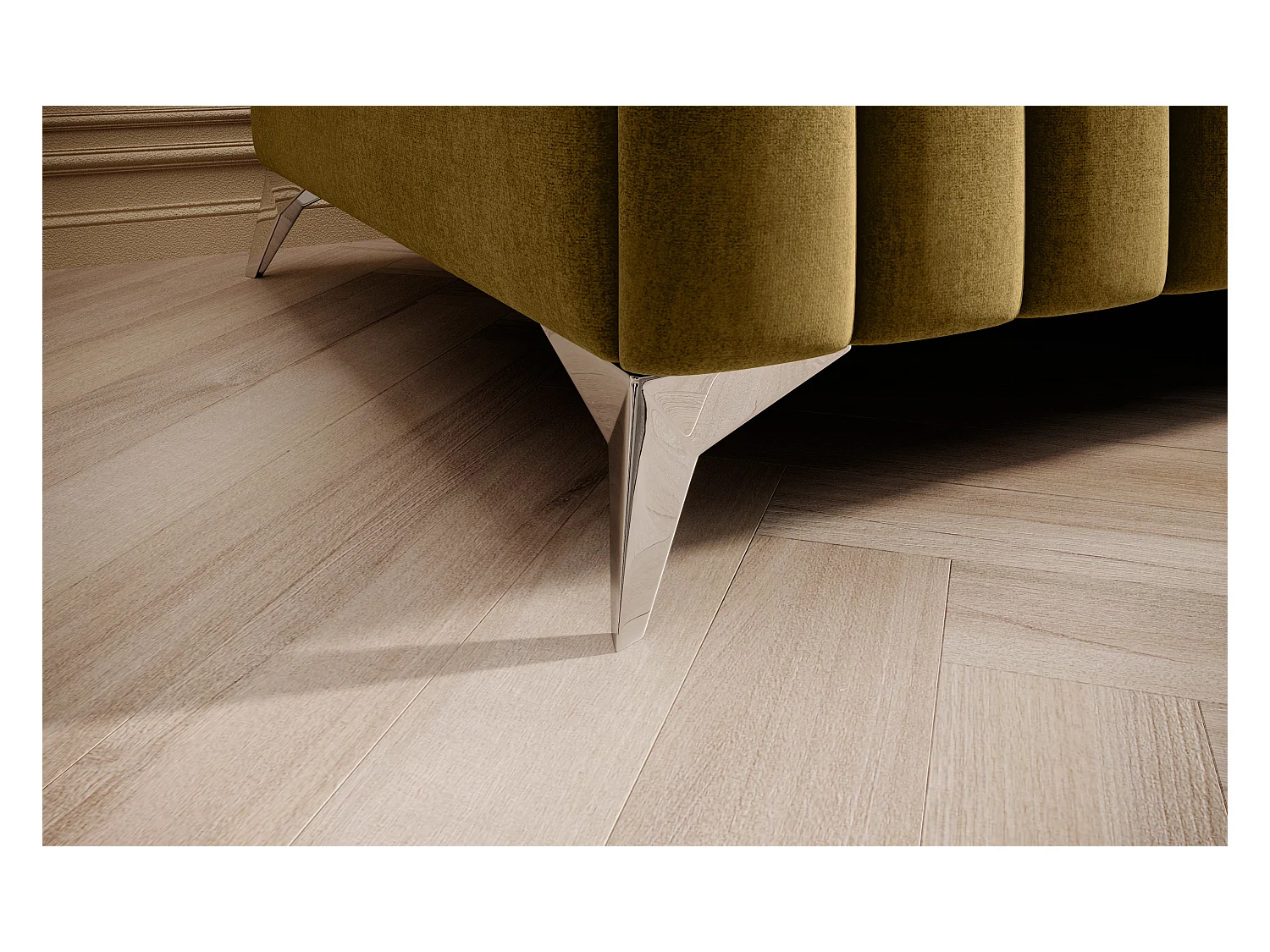 Pouf design velours avec pieds en acier chromé LOZA-Jaune moutarde