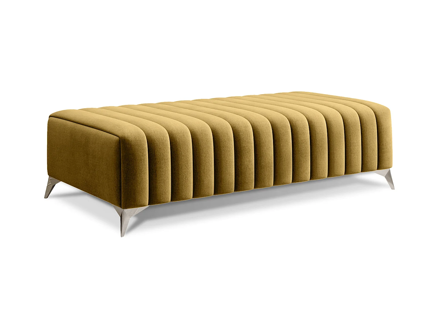 Pouf design velours avec pieds en acier chromé LOZA-Jaune moutarde