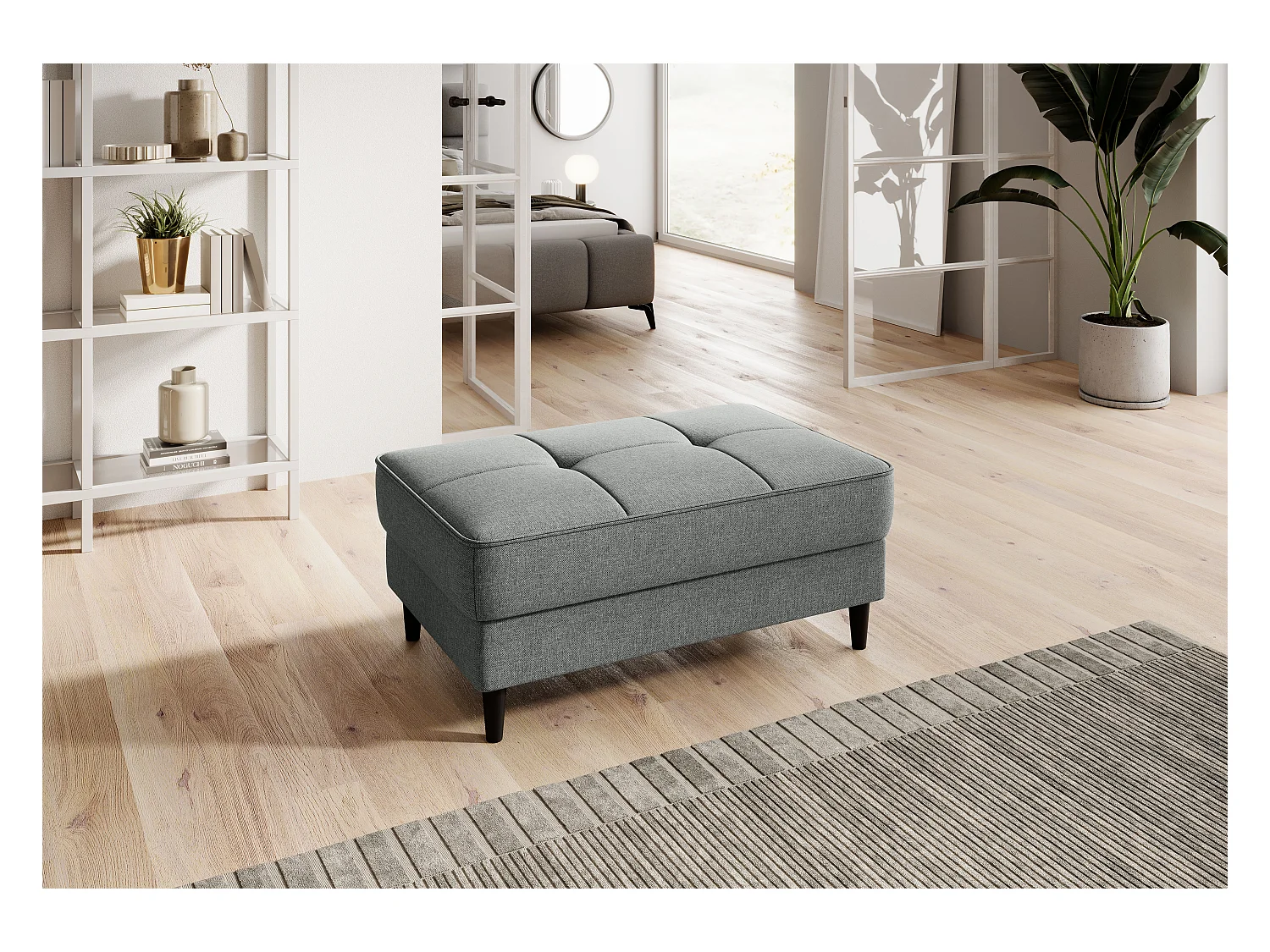 Pouf avec rangement en tissu BOZA-Gris chiné