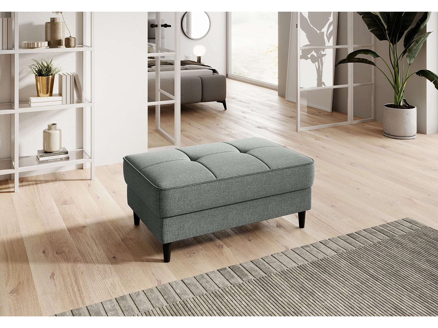 Pouf avec rangement en tissu BOZA-Gris chiné