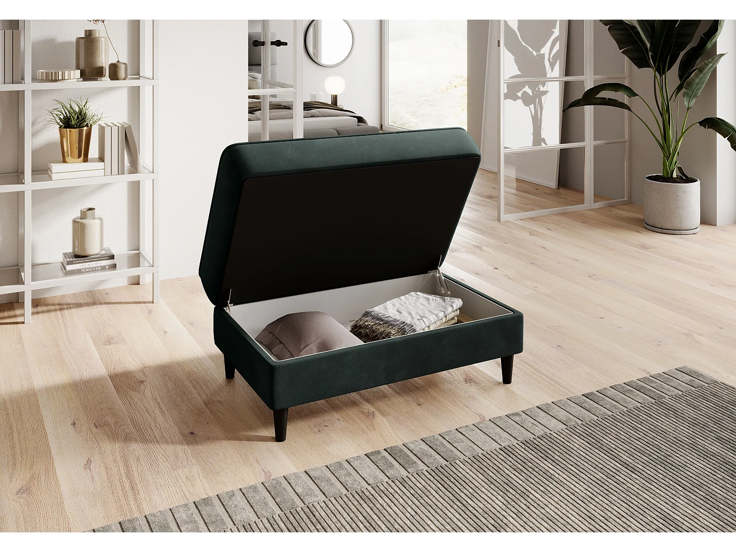 Pouf avec rangement en tissu BOZA-Vert épinard