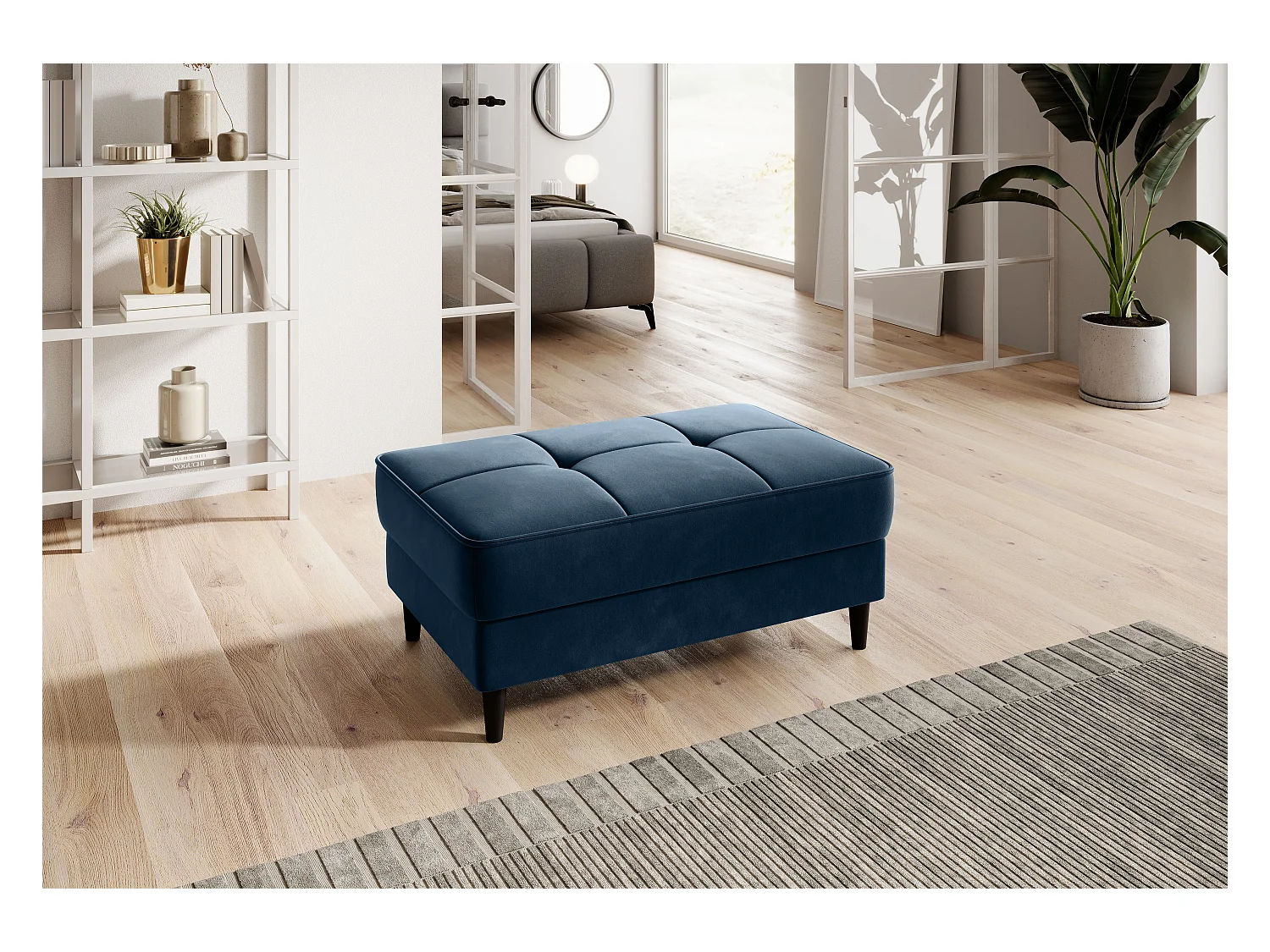 Pouf avec rangement en tissu BOZA-Bleu nuit