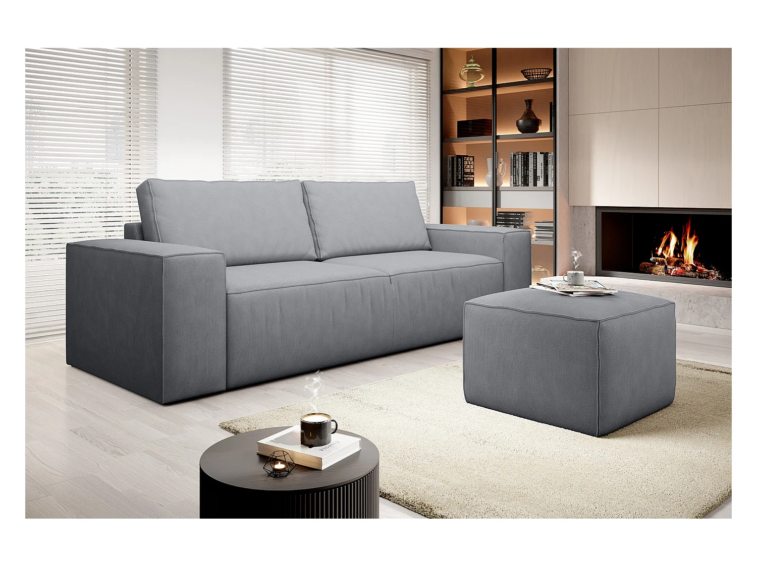 Pouf de salon en tissu WILACE – Élégant et confortable-Gris clair