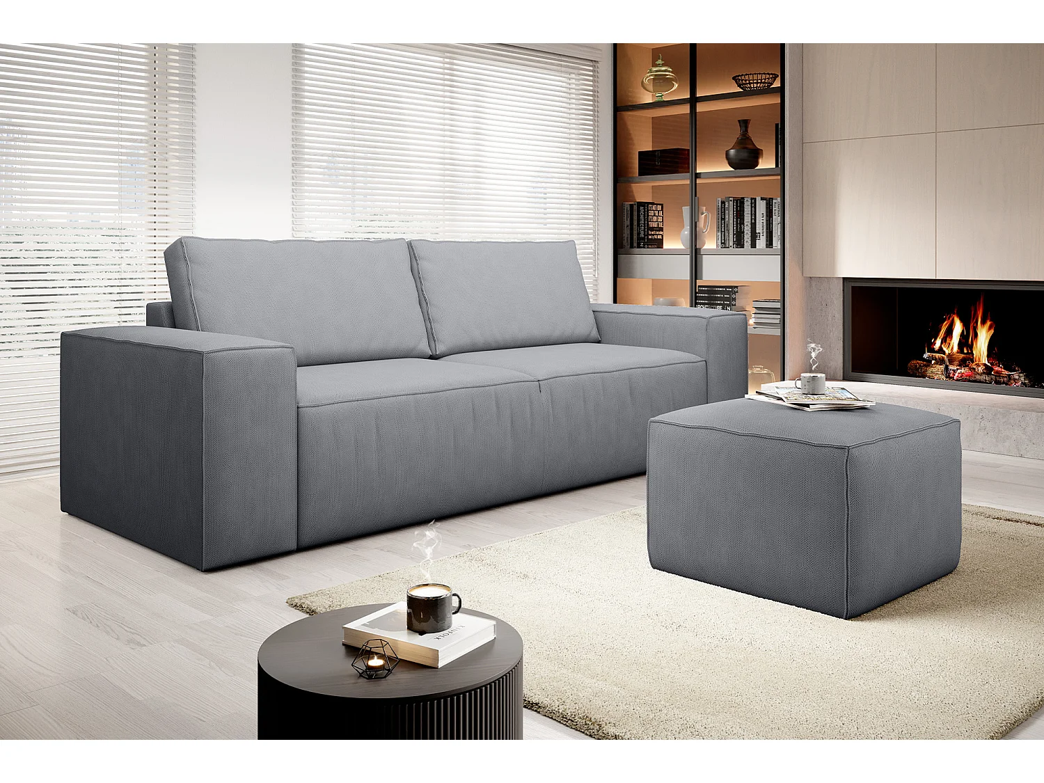 Pouf de salon en tissu WILACE – Élégant et confortable-Gris clair