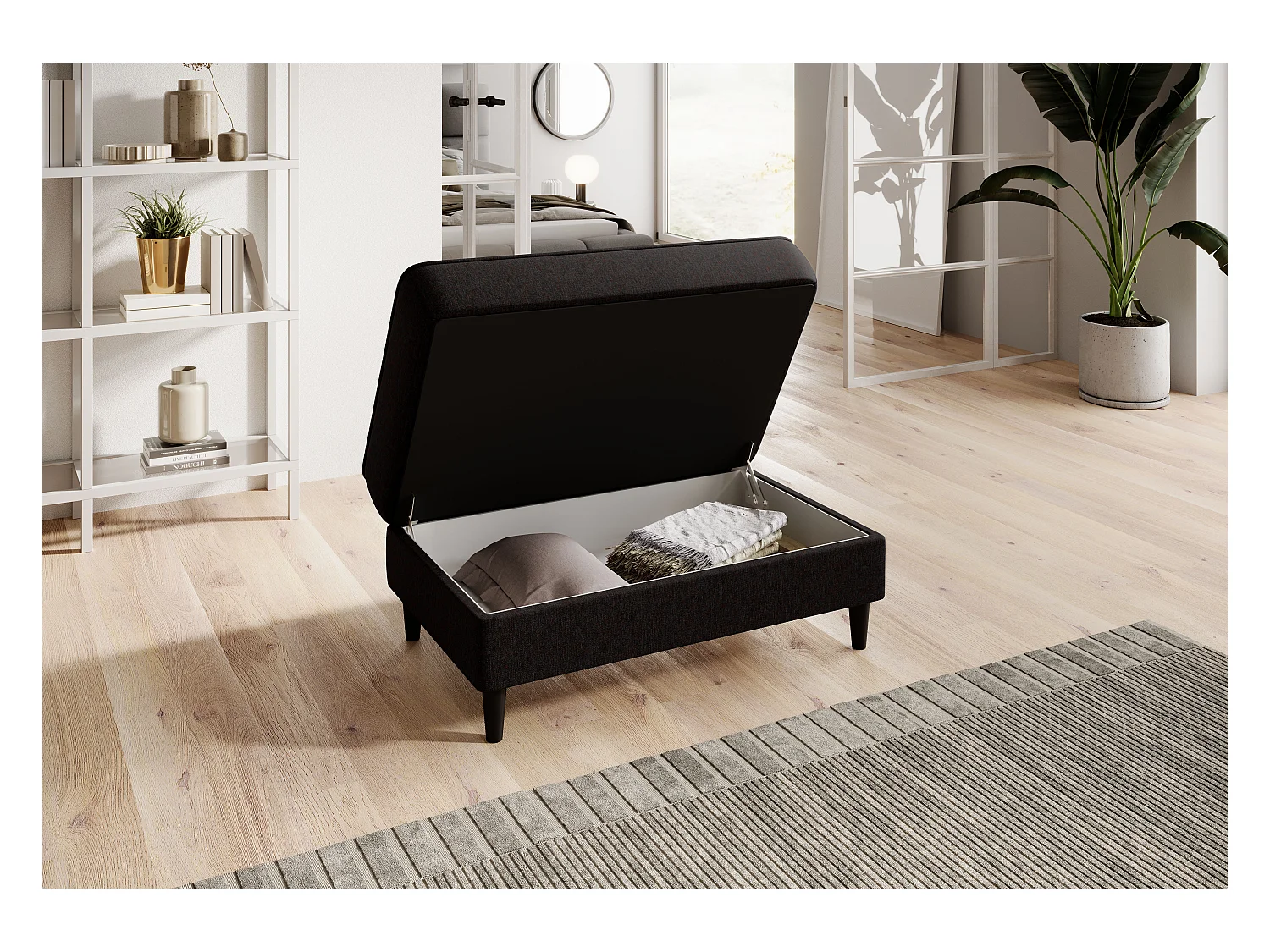 Pouf avec rangement en tissu BOZA-Marron