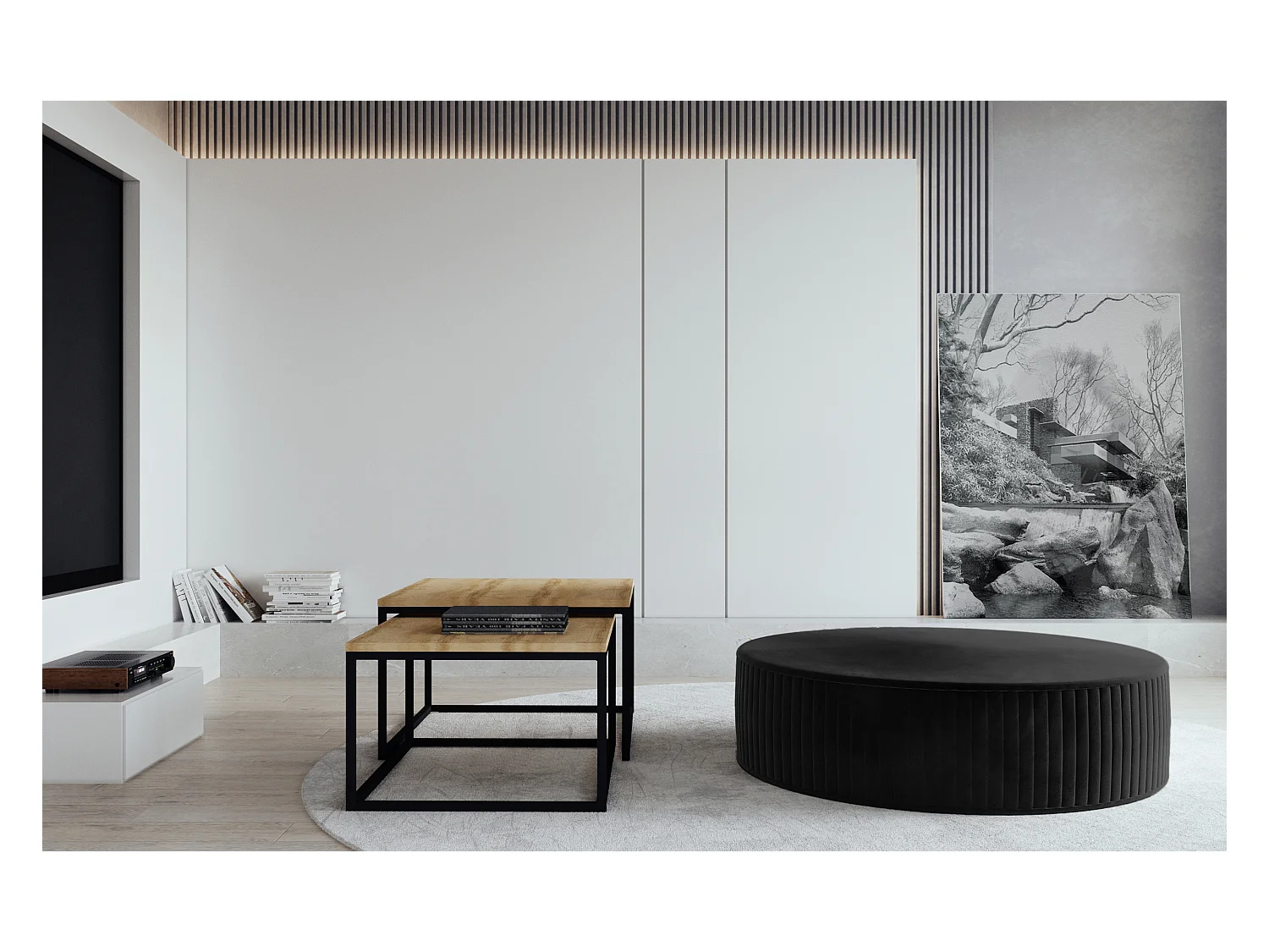 Pouf rond en velours KARA – Confort absolu-Noir